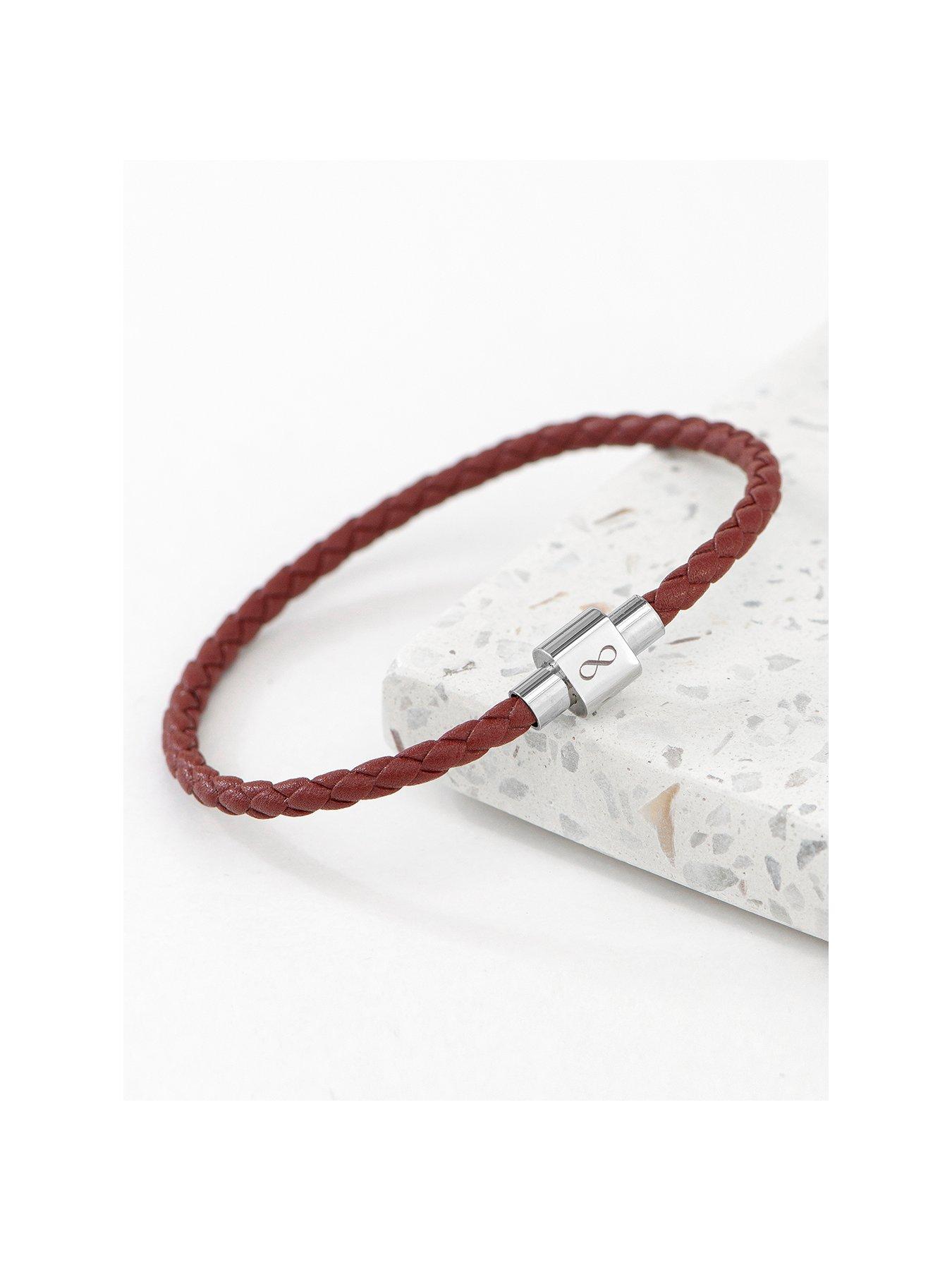 undefined Personalised Men's Infinity Woven Leather Bracelet - Burnt Sienna