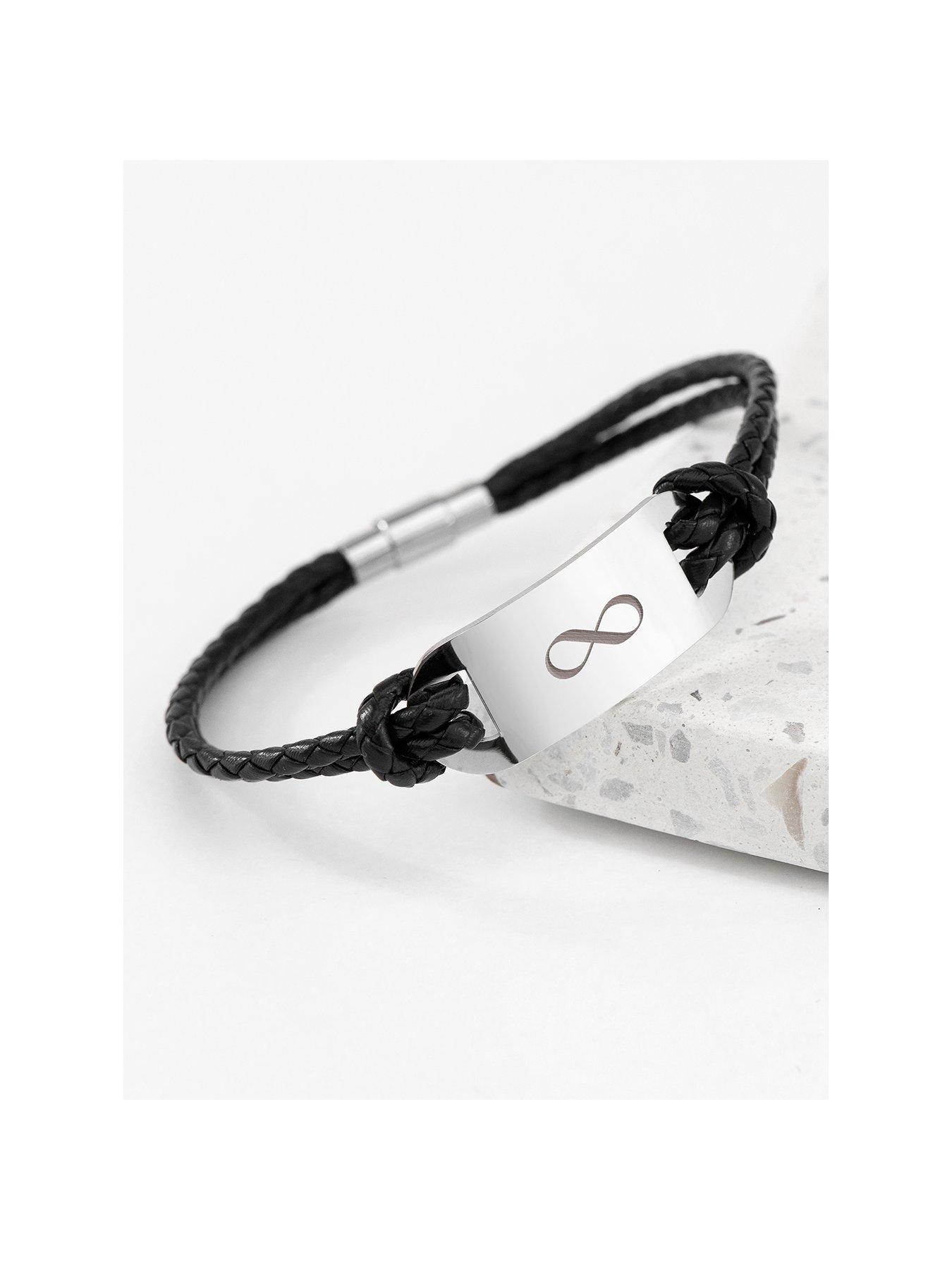 Product photograph of Treat Republic Personalised Men S Infinity Statement Leather Bracelet - Black from very.co.uk