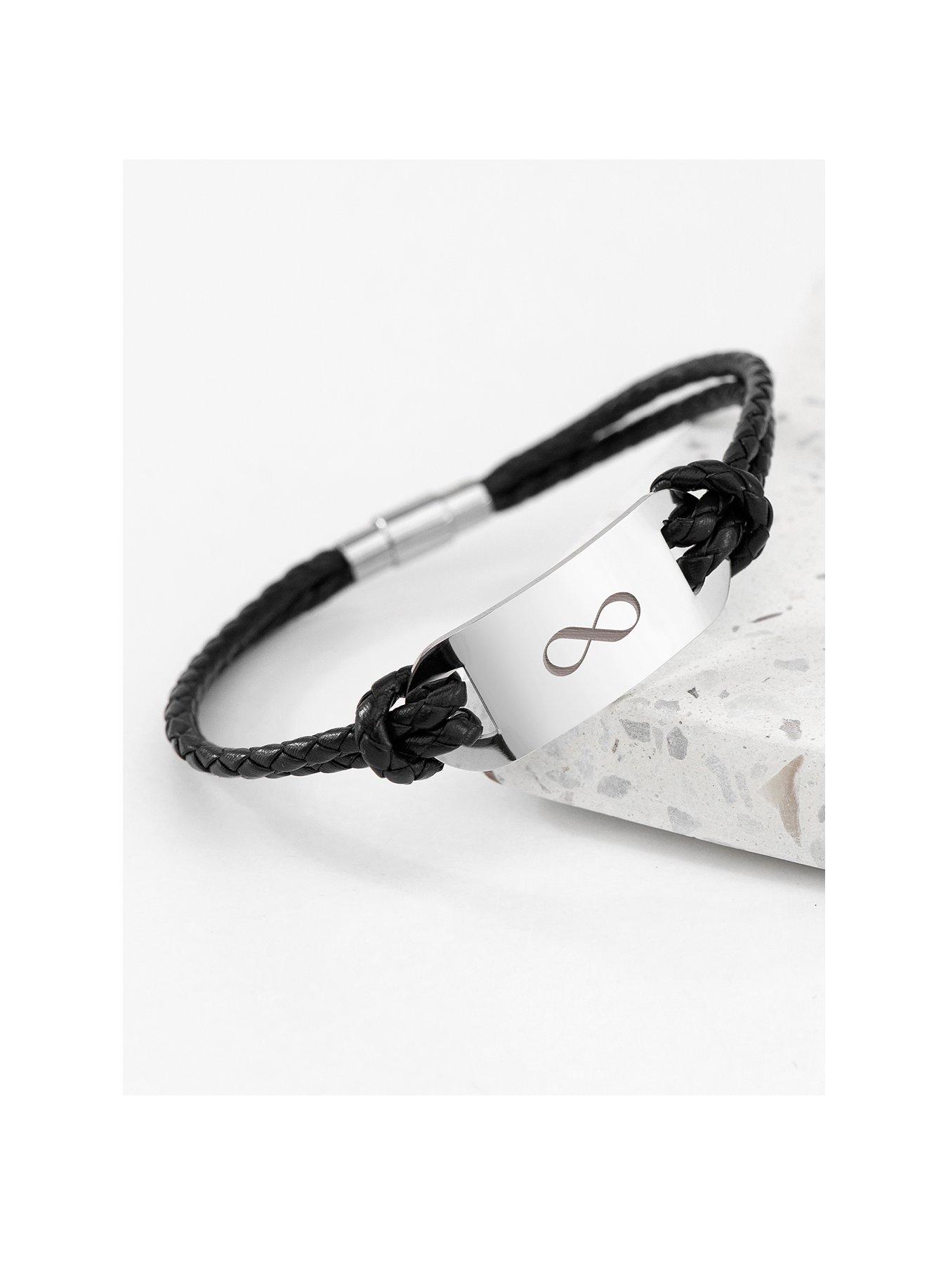 undefined Personalised Men's Infinity Statement Leather Bracelet - Black