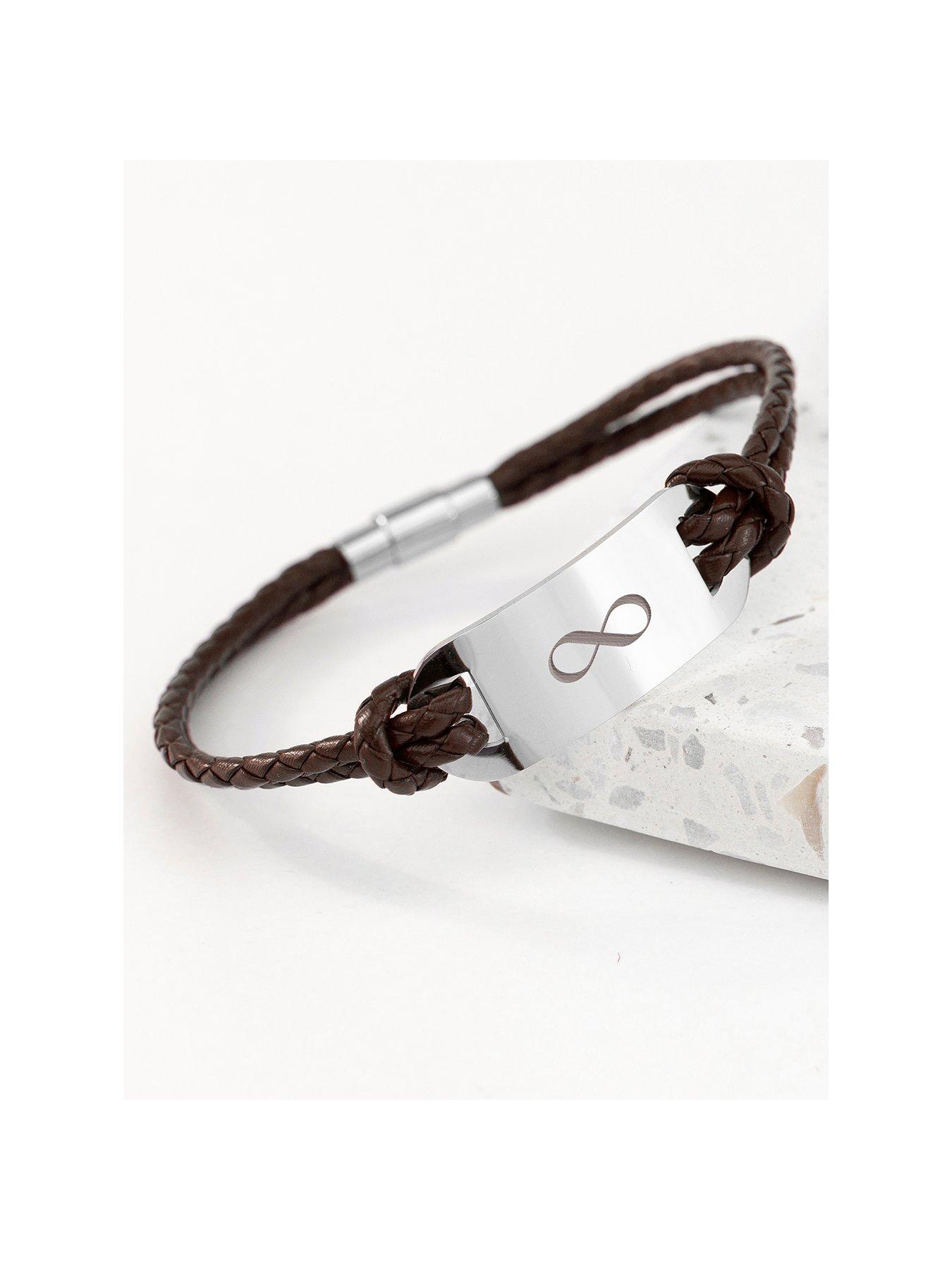 undefined Personalised Men's Infinity Statement Leather Bracelet - Brown