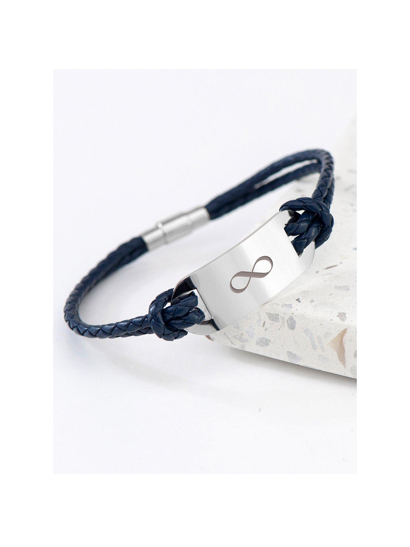 Product photograph of Treat Republic Personalised Men S Infinity Statement Leather Bracelet - Teal from very.co.uk