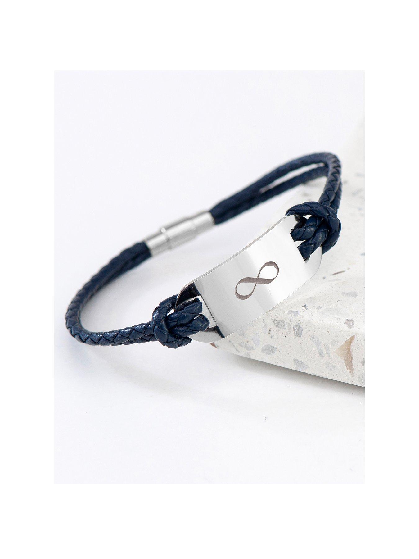undefined Personalised Men's Infinity Statement Leather Bracelet - Teal