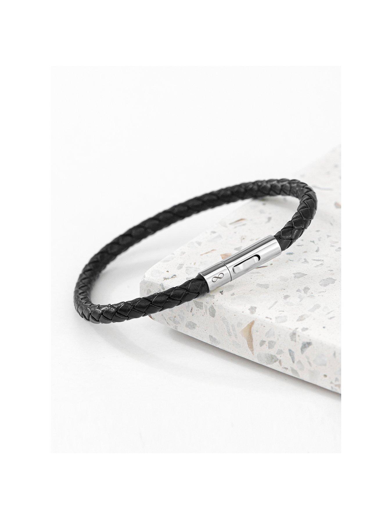 undefined Personalised Men's Infinity Capsule Leather Bracelet - Black