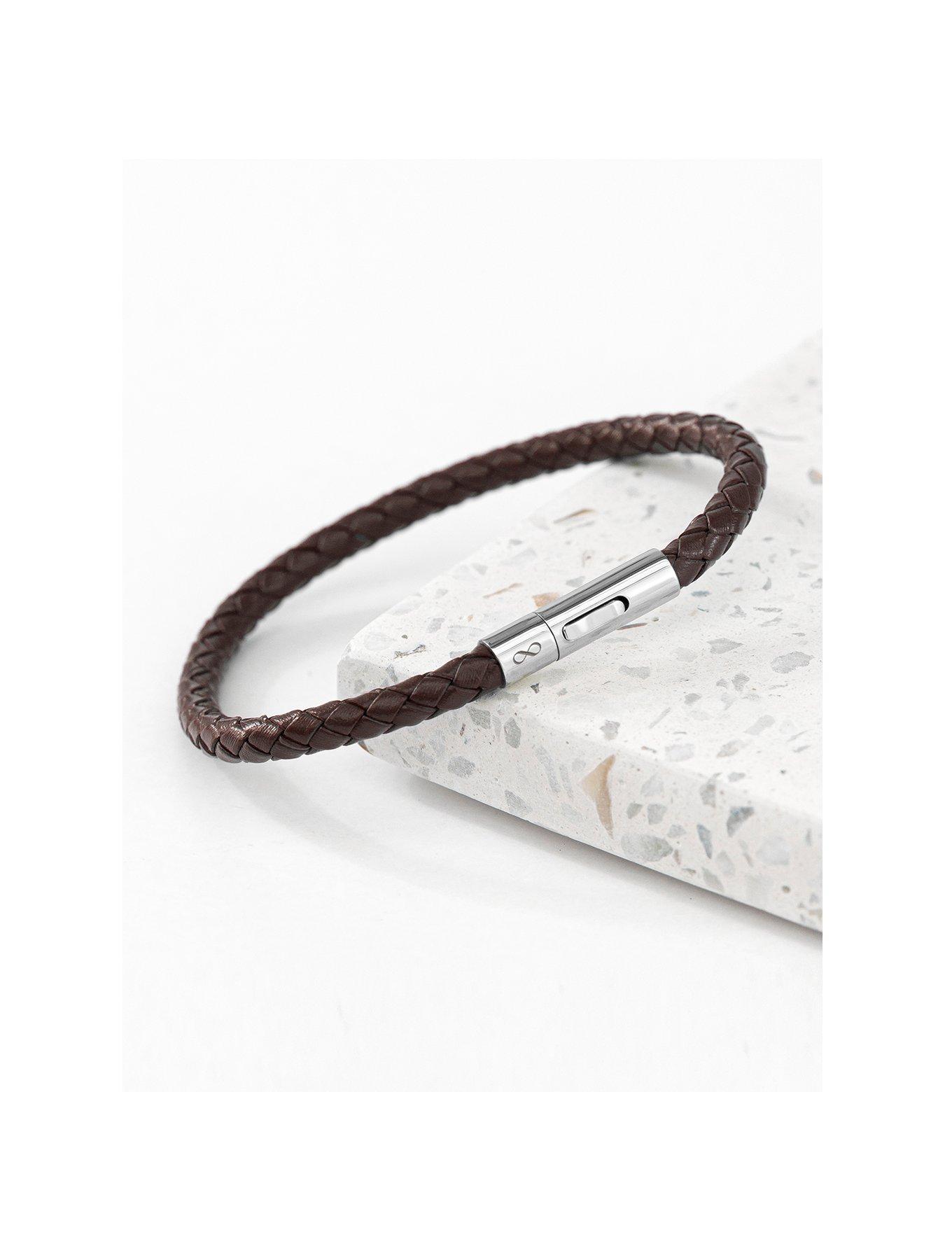 Product photograph of Treat Republic Personalised Men S Infinity Capsule Leather Bracelet - Brown from very.co.uk