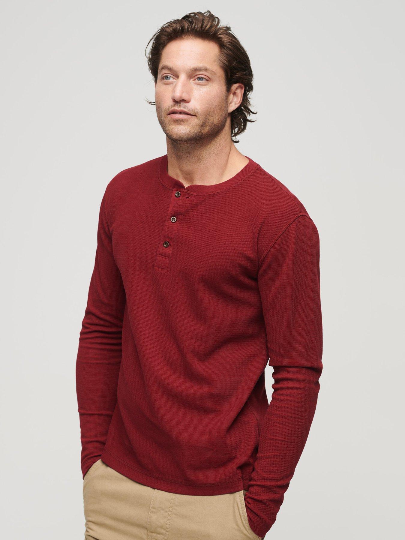 Mens Waffle Henley Collar 100% Cotton Gray Mix