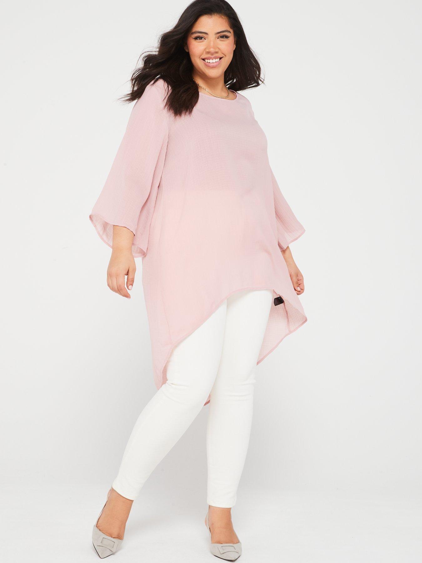 V by Very Curve Longline Dipped Hem Textured Top - Pink