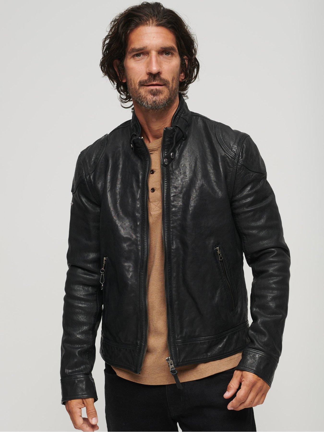 Superdry Leather Racer Jacket Black very