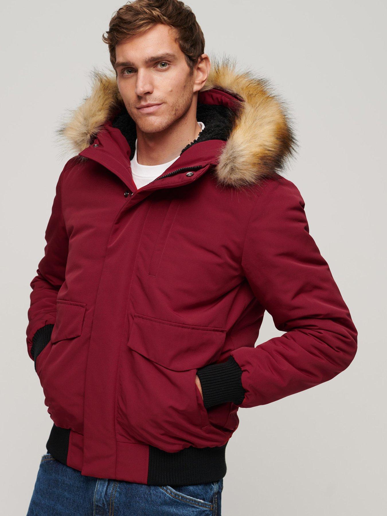 Red padded faux on sale fur hooded coat