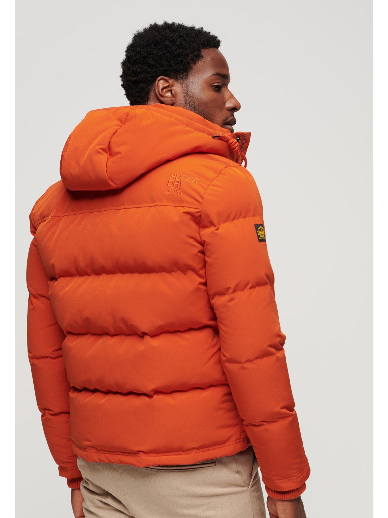 Orange jacket with fur on sale hood