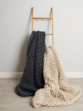 Product photograph of Very Home X Laura Byrnes Chunky Knit Cable Throw from very.co.uk