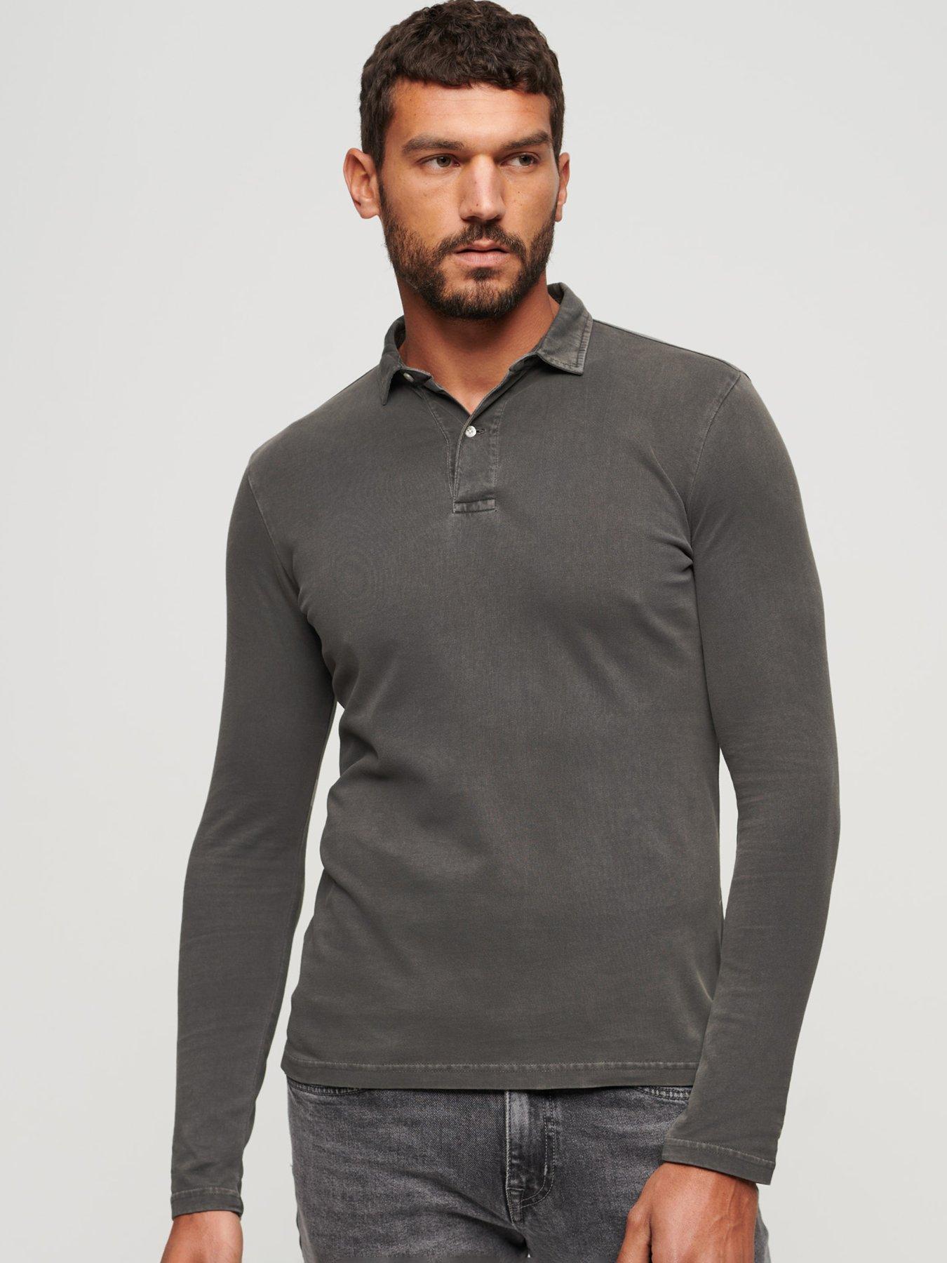 Dark grey long 2024 sleeve polo shirt