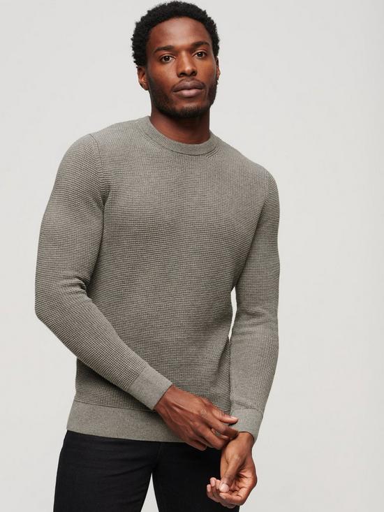 Superdry Textured Crew Knit Jumper - Grey | very.co.uk