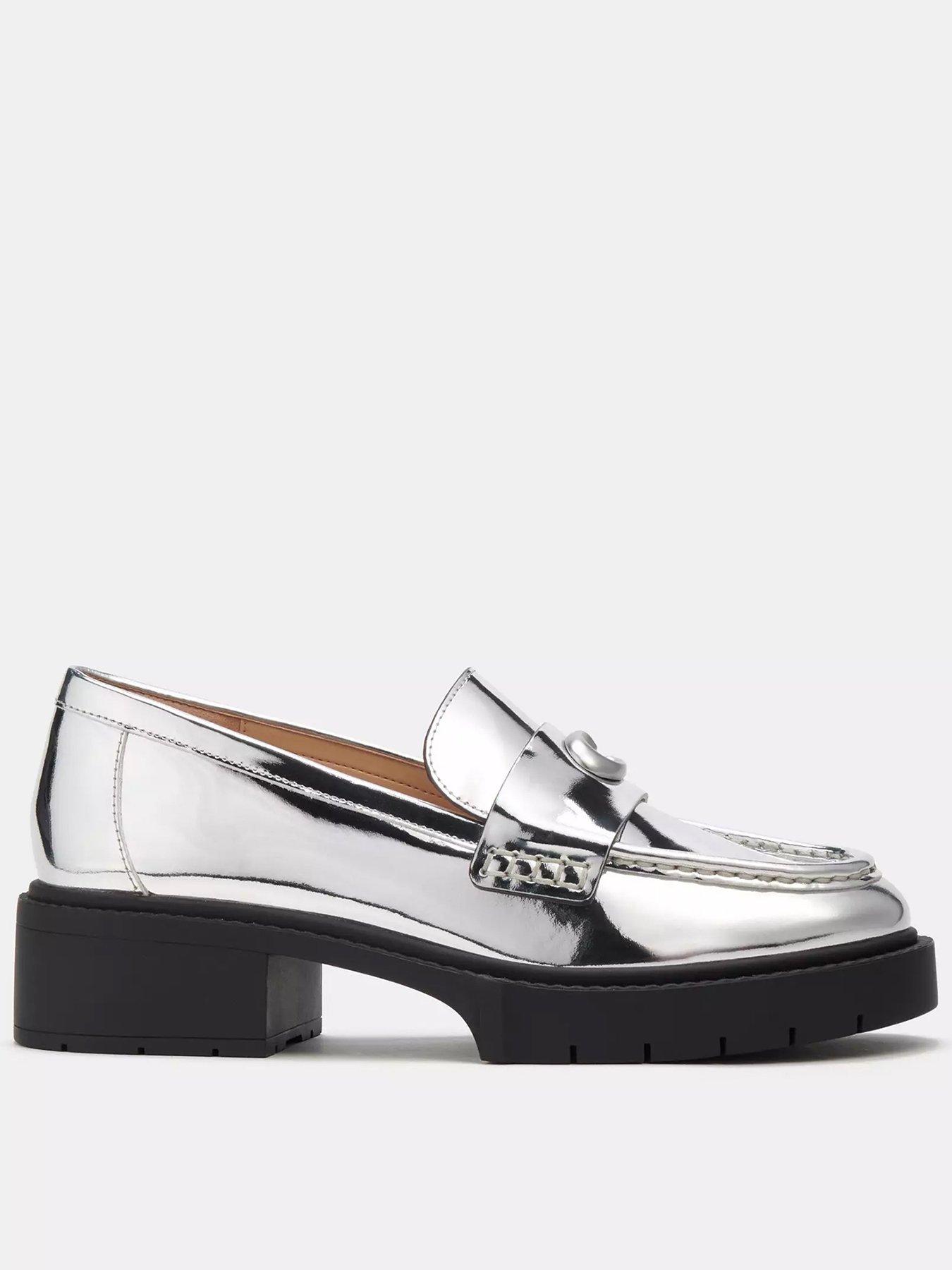 COACH Leah Metallic Leather Loafers Silver Very
