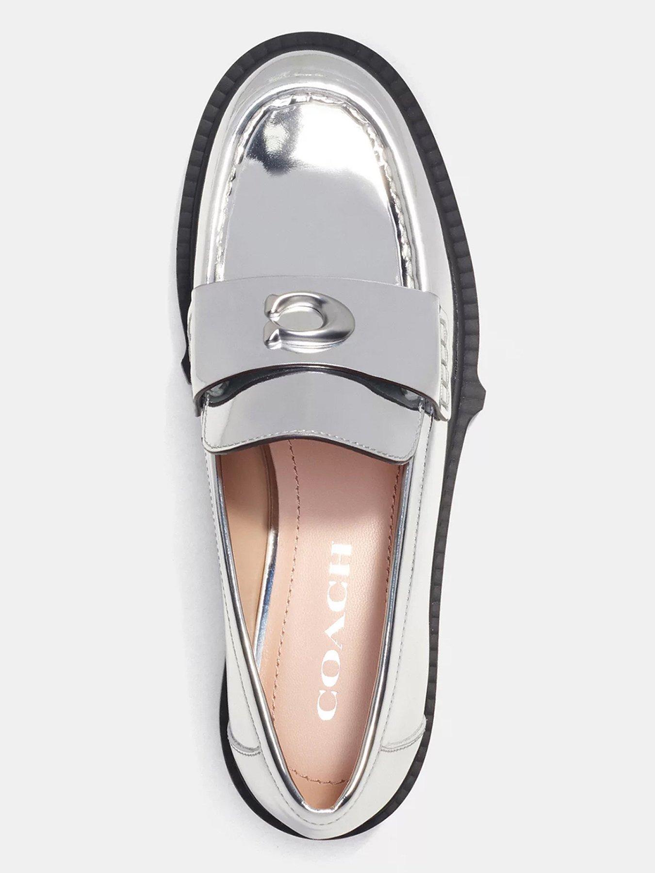 COACH Leah Metallic Leather Loafers Silver Very