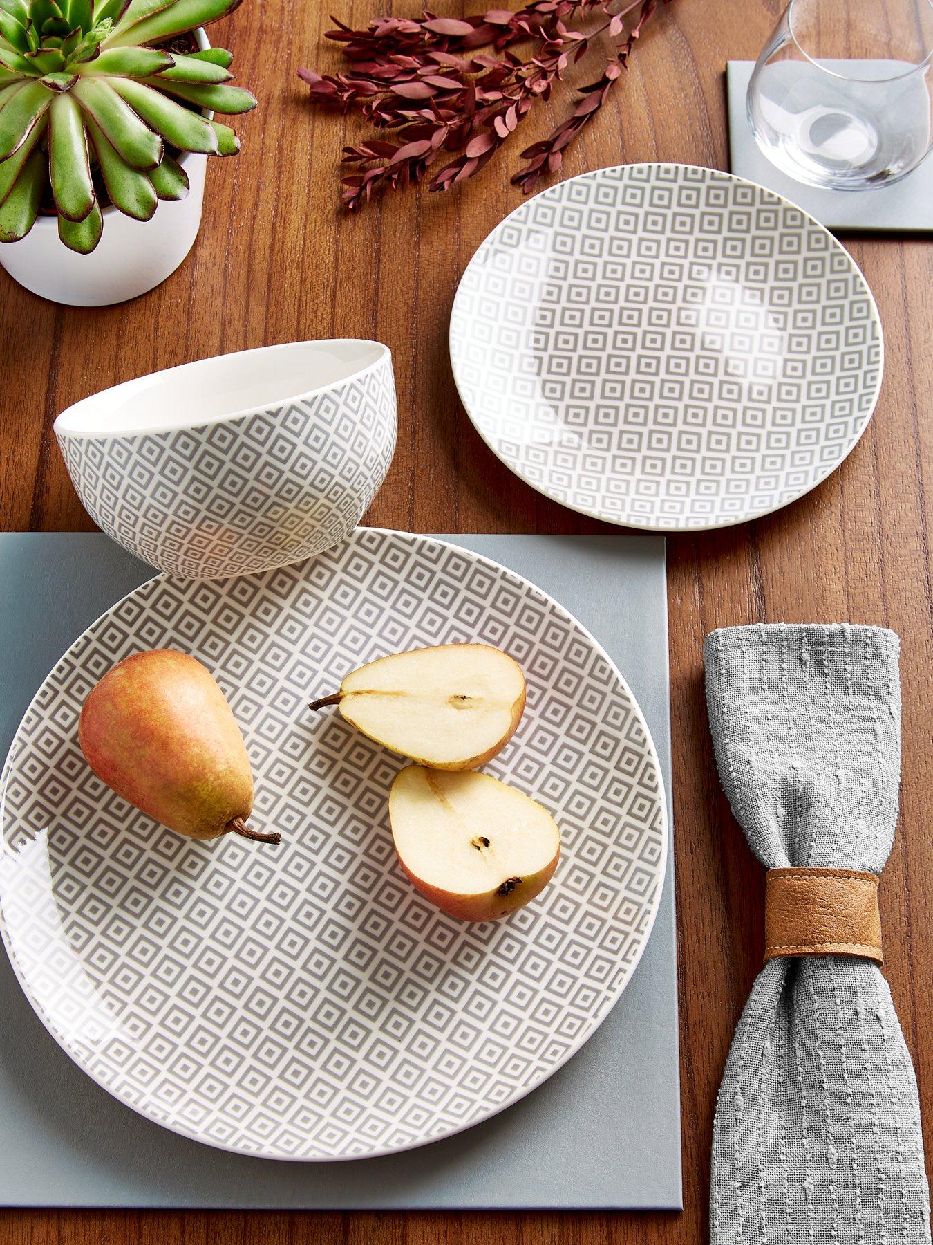 undefined Geo 12-Piece Dinner Set in Grey