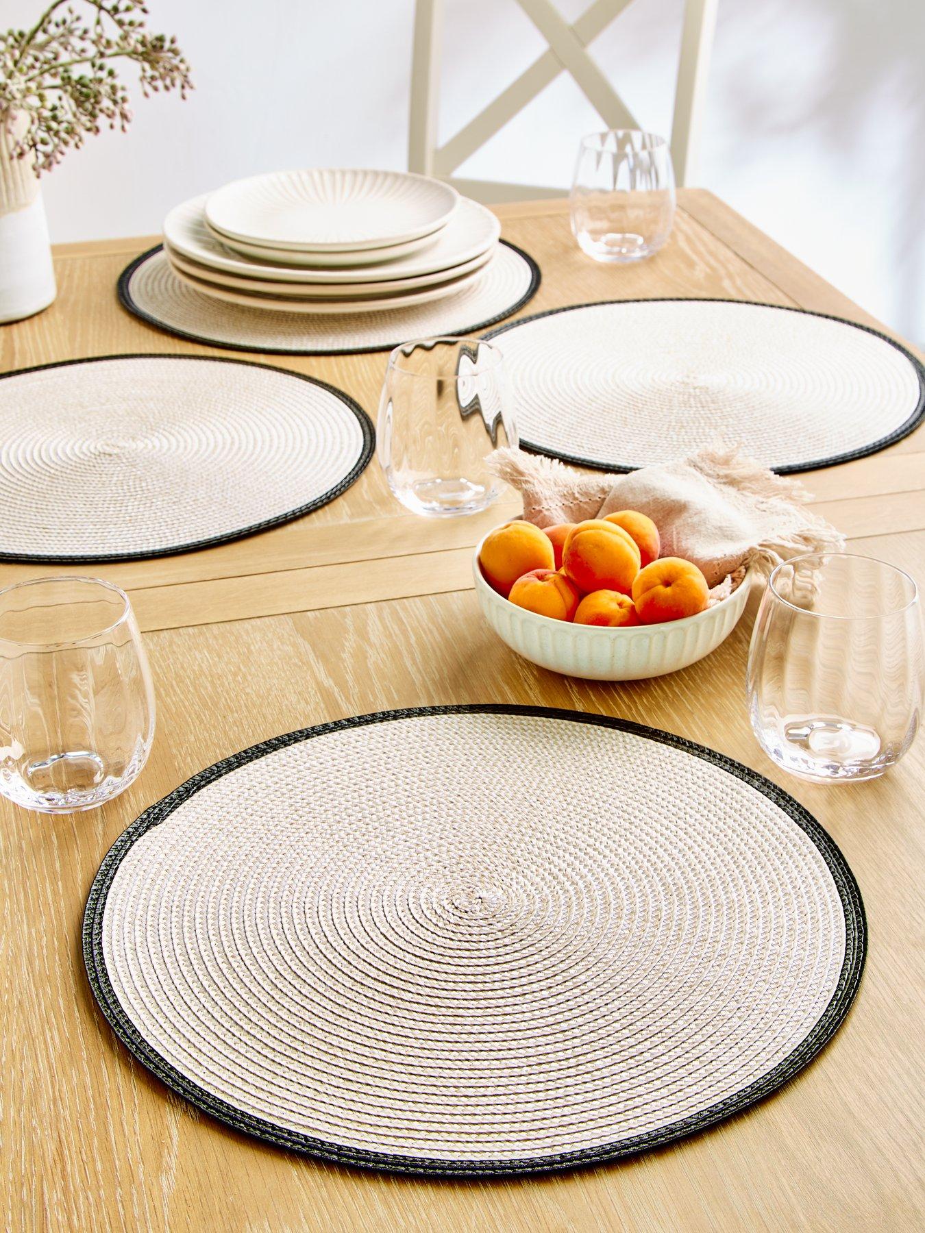 Very Home Set of 4 Natural Round Placemats in Black