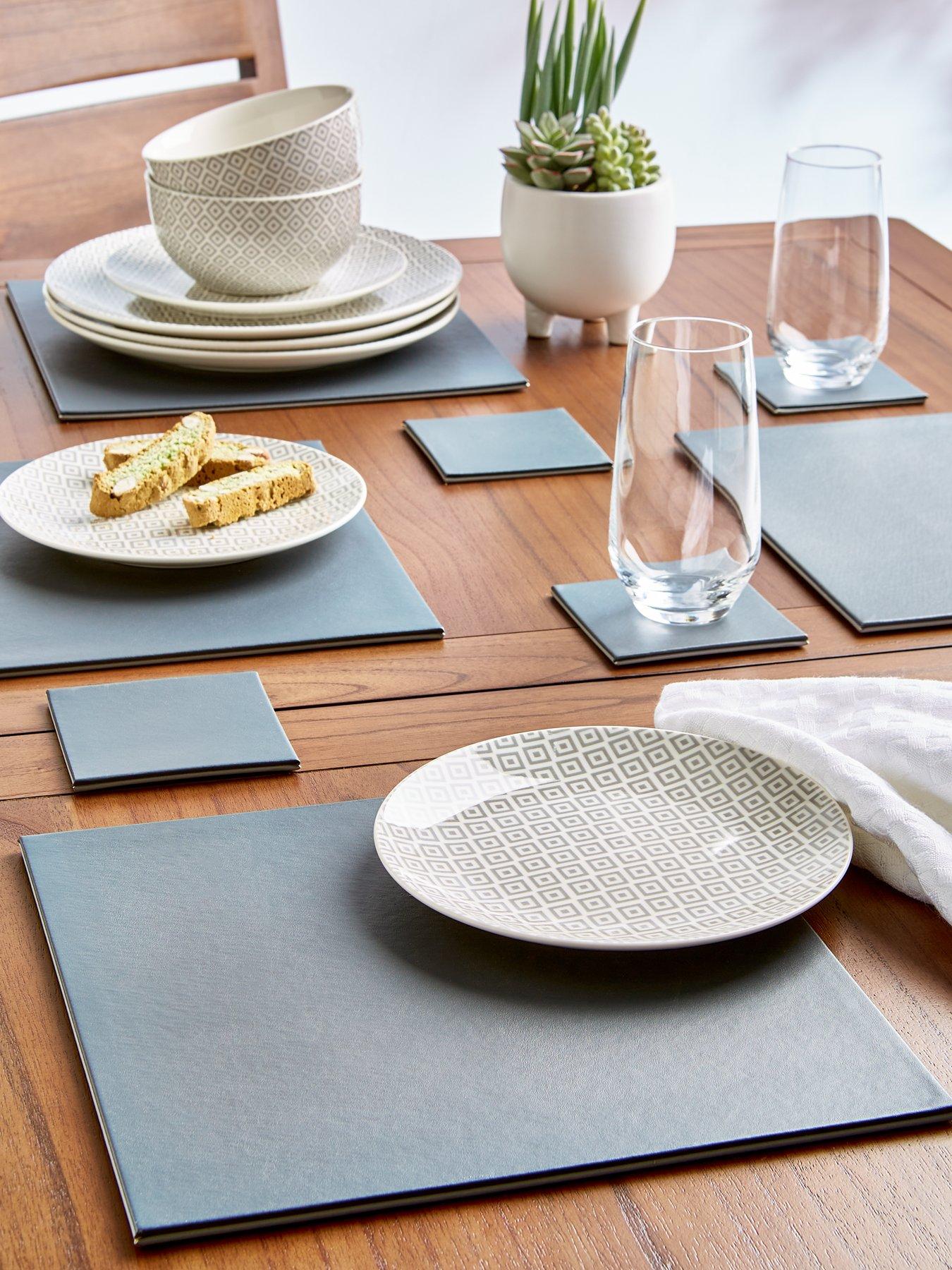 Very Home Set of 8 Grey/Black Reversible Faux Leather Placemats and  Coasters