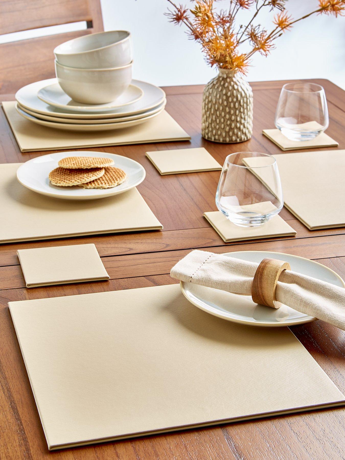 Very Home Reversible Faux Leather Placemats and Coasters Set of 8 in