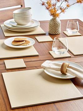 Product photograph of Very Home Reversible Faux Leather Placemats And Coasters - Set Of 8 In Beige Cream from very.co.uk
