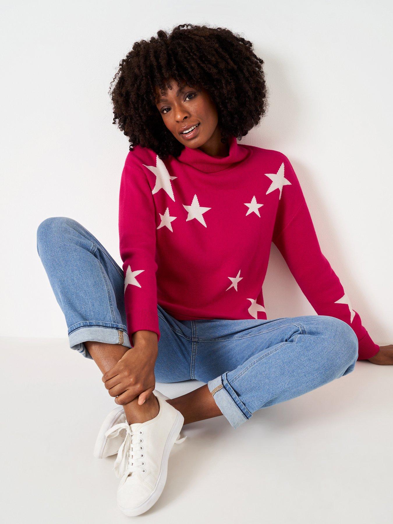 Crew Clothing Star Longline Jumper - Red | very.co.uk