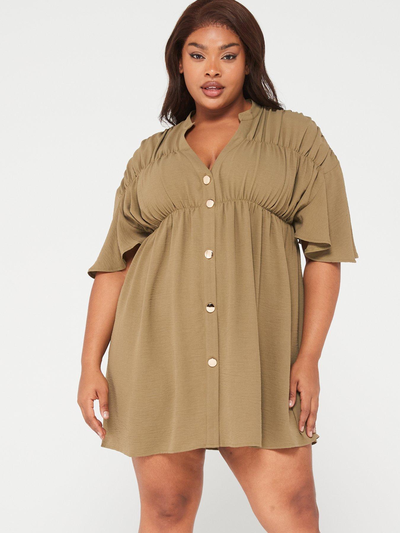 ax-paris-curve-ruched-shirt-dress-khaki