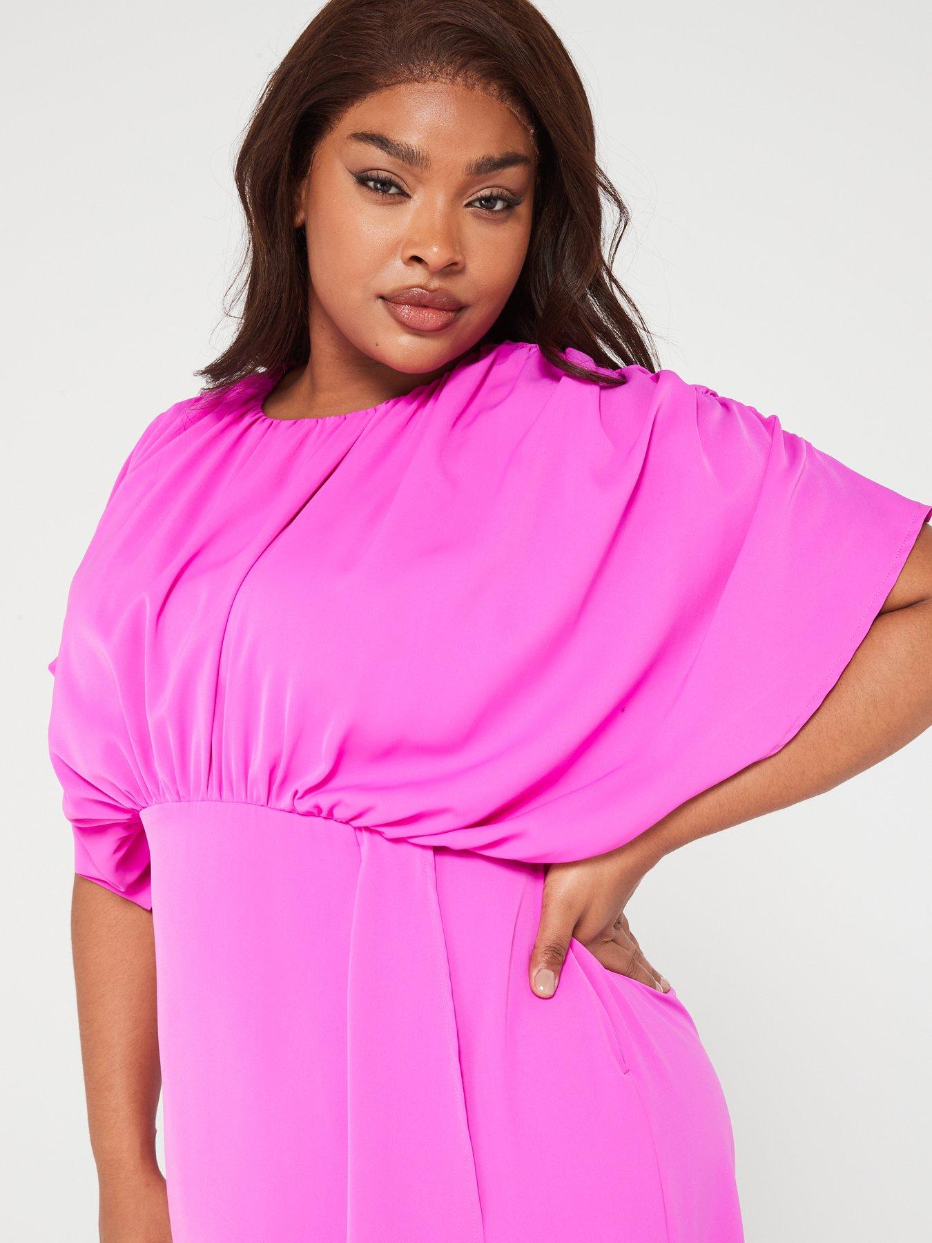 Image 4 of 6 of AX PARIS CURVE Cinched Midi Dress - Hot Pink