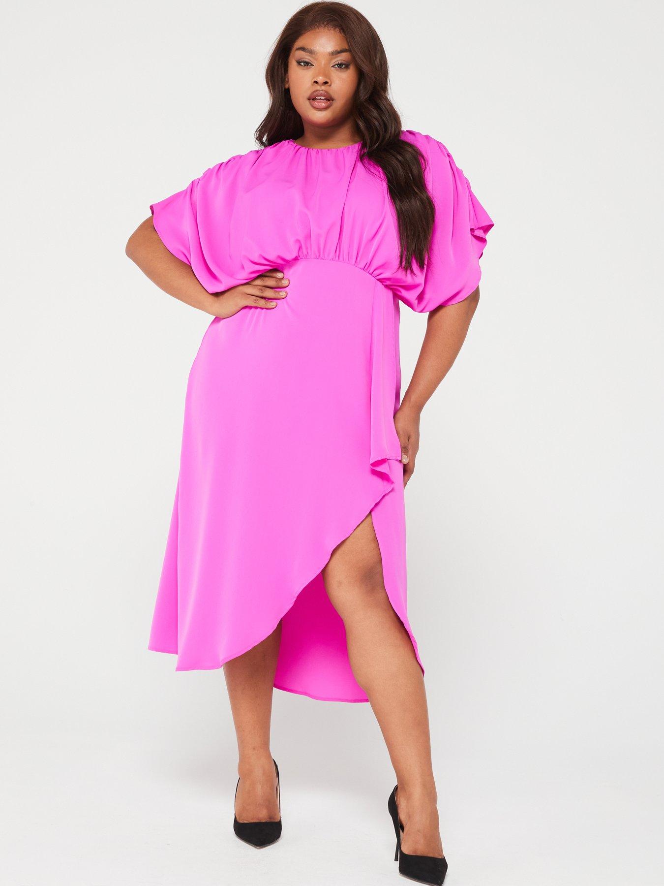 Image 5 of 6 of AX PARIS CURVE Cinched Midi Dress - Hot Pink