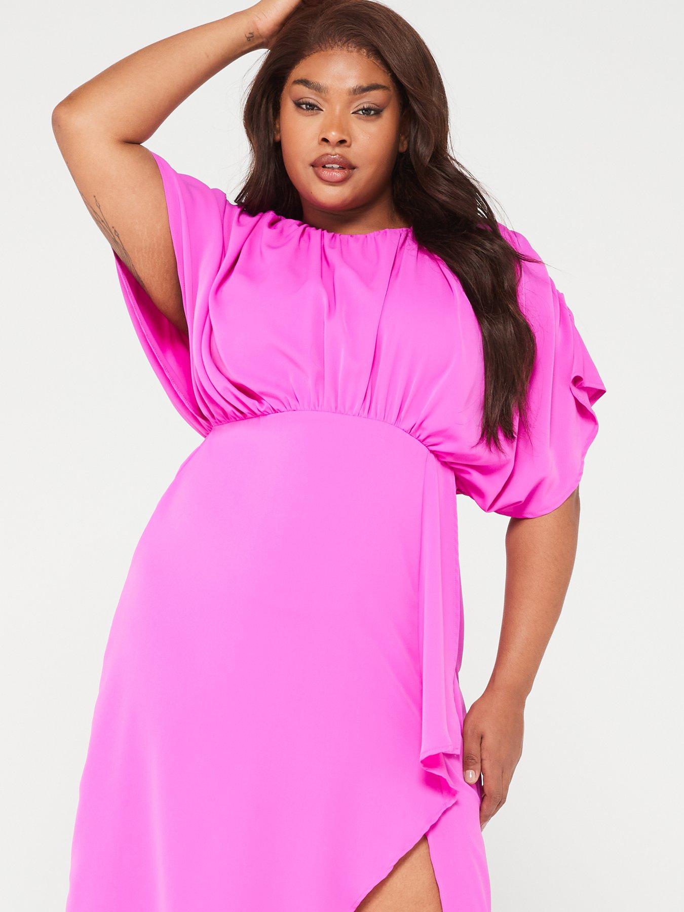 AX PARIS CURVE Cinched Midi Dress - Hot Pink | Very.co.uk