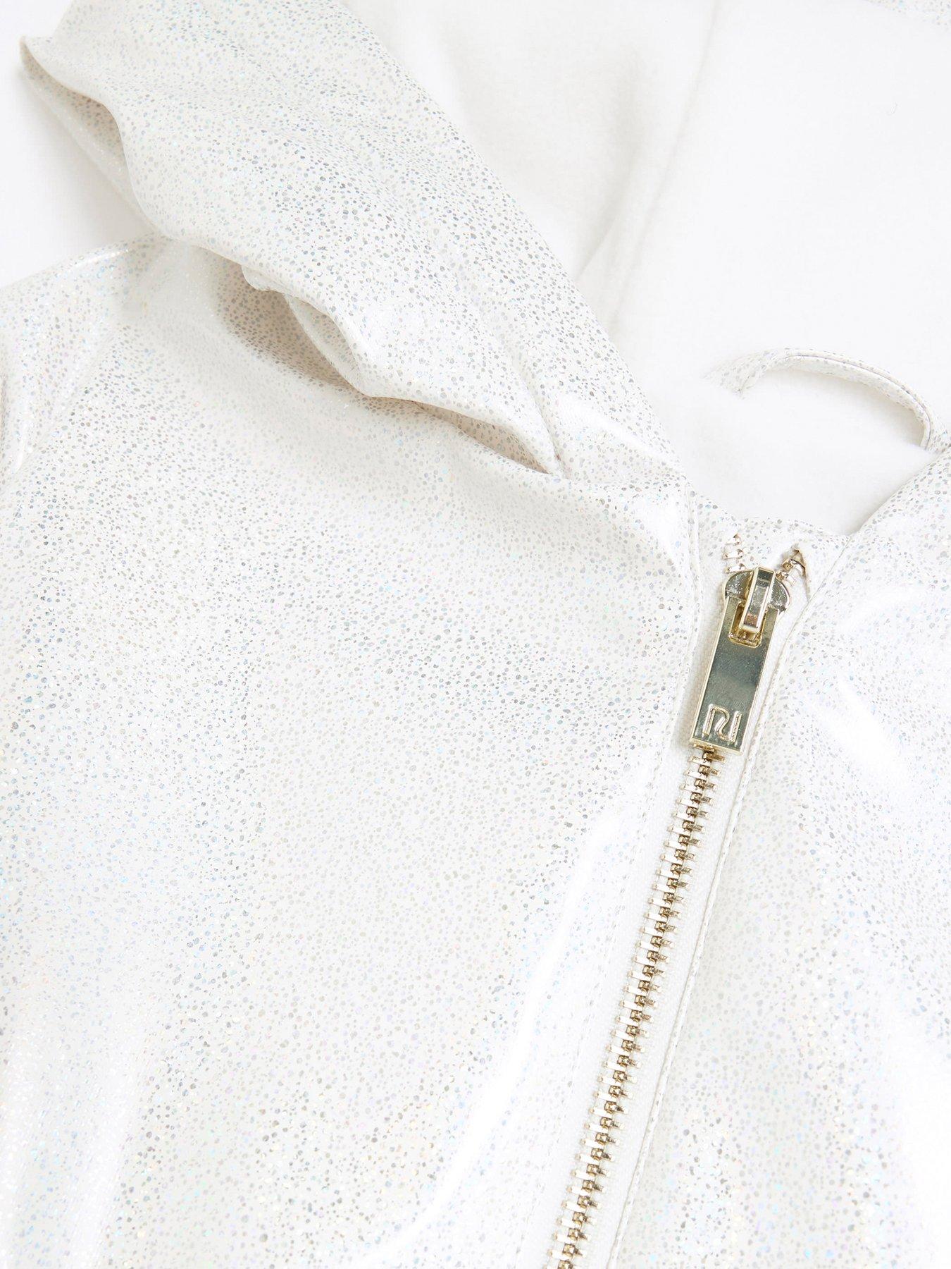 Image 3 of 4 of River Island Girls Glitter Hooded Rain Coat - White