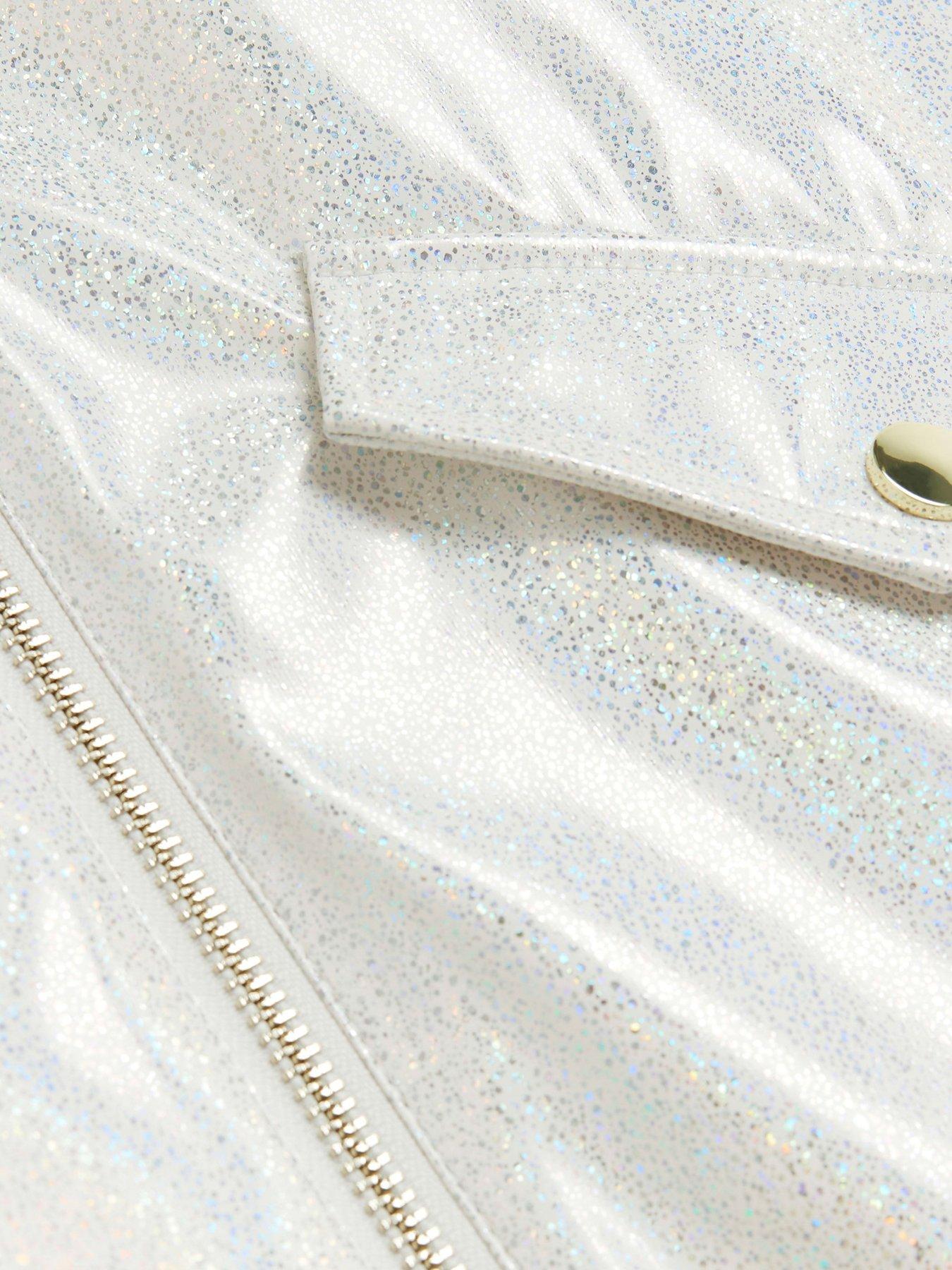 Image 4 of 4 of River Island Girls Glitter Hooded Rain Coat - White
