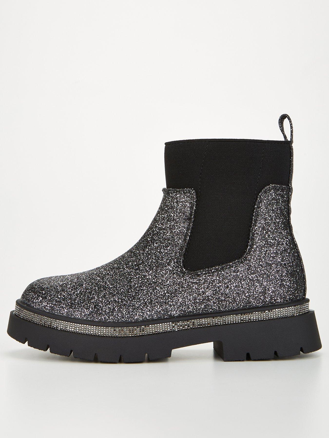 Girls black sale glitter boots