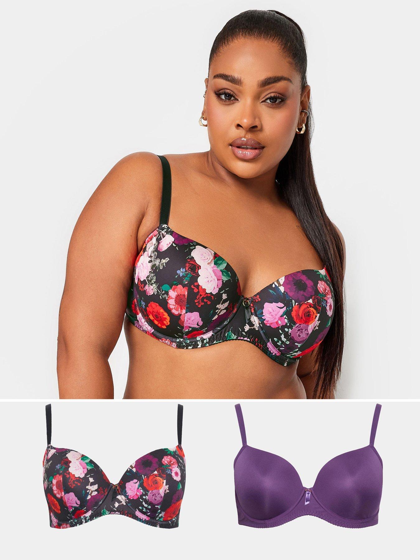 Yours 2pk Floral Padded T Shirt Bra - Purple