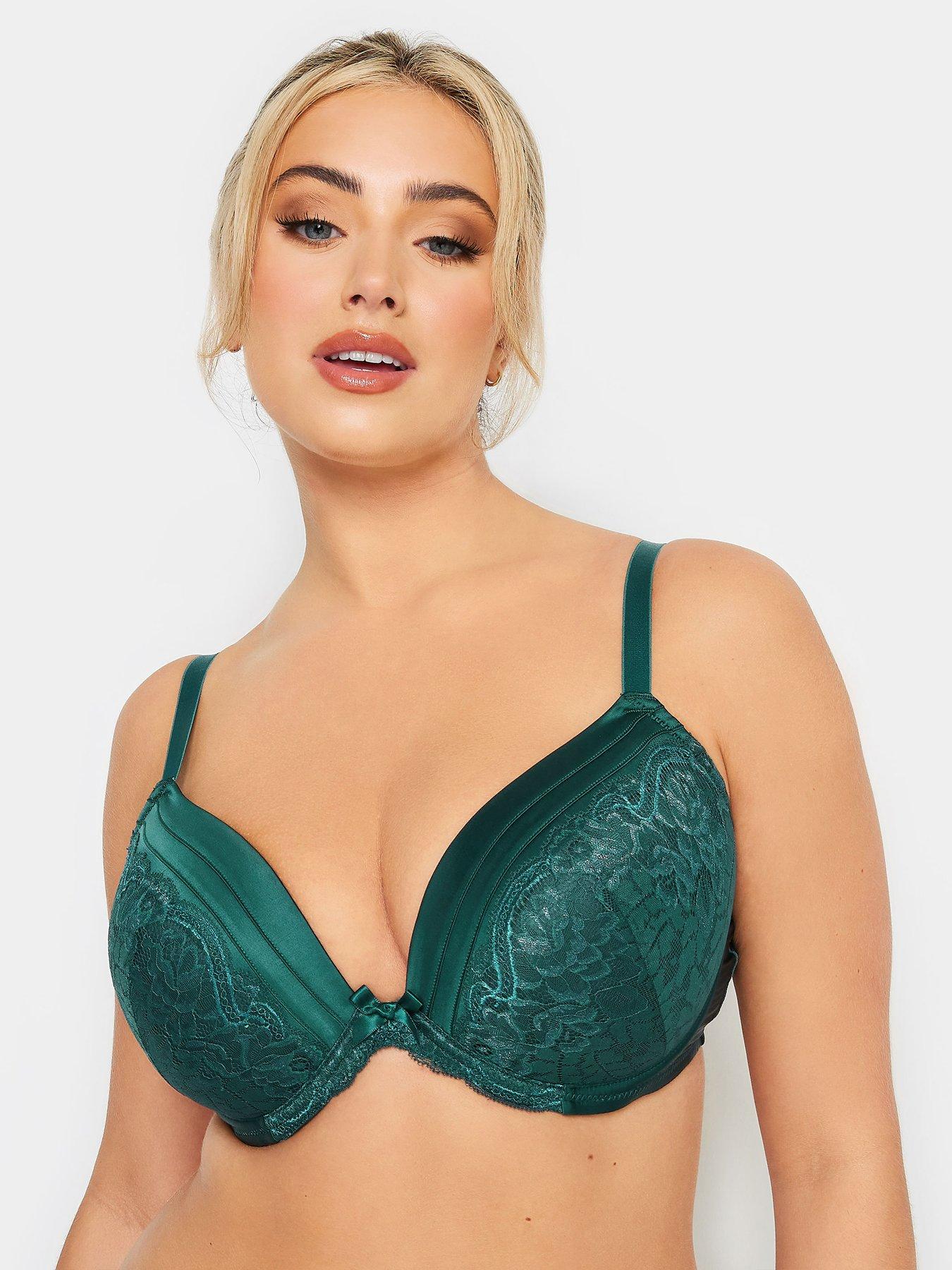 Yours Satin & Lace Padded Bra Green