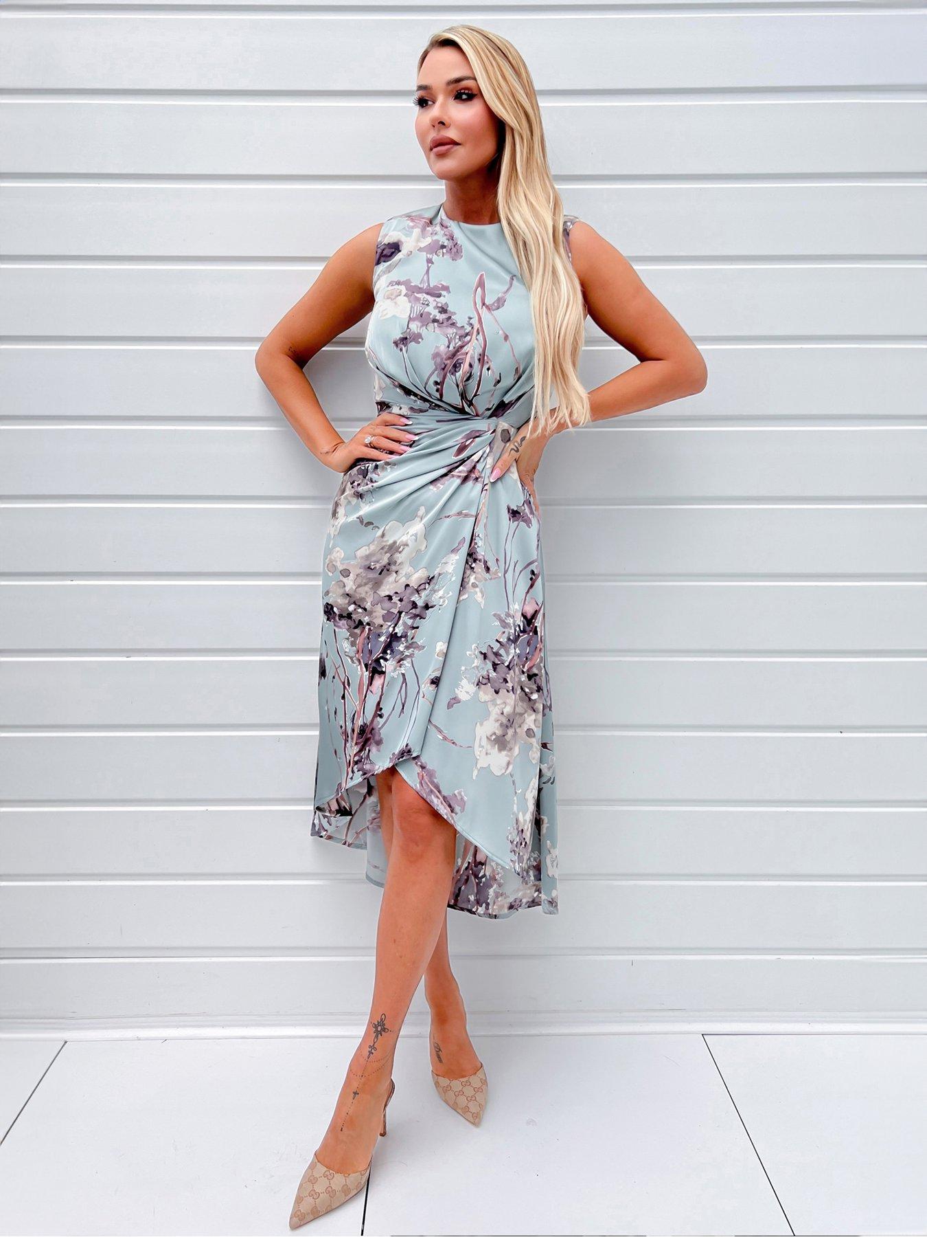Ax paris floral satin wrap dress hotsell