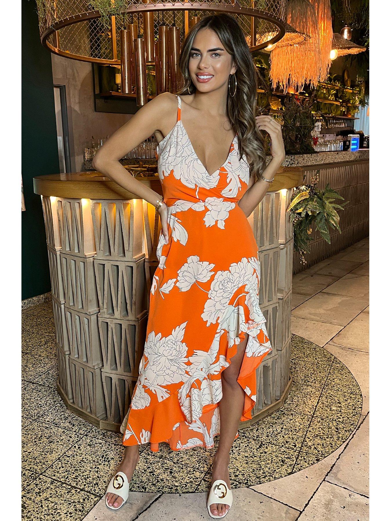 Image 3 of 4 of AX Paris Floral Frill Midi Dress - Orange