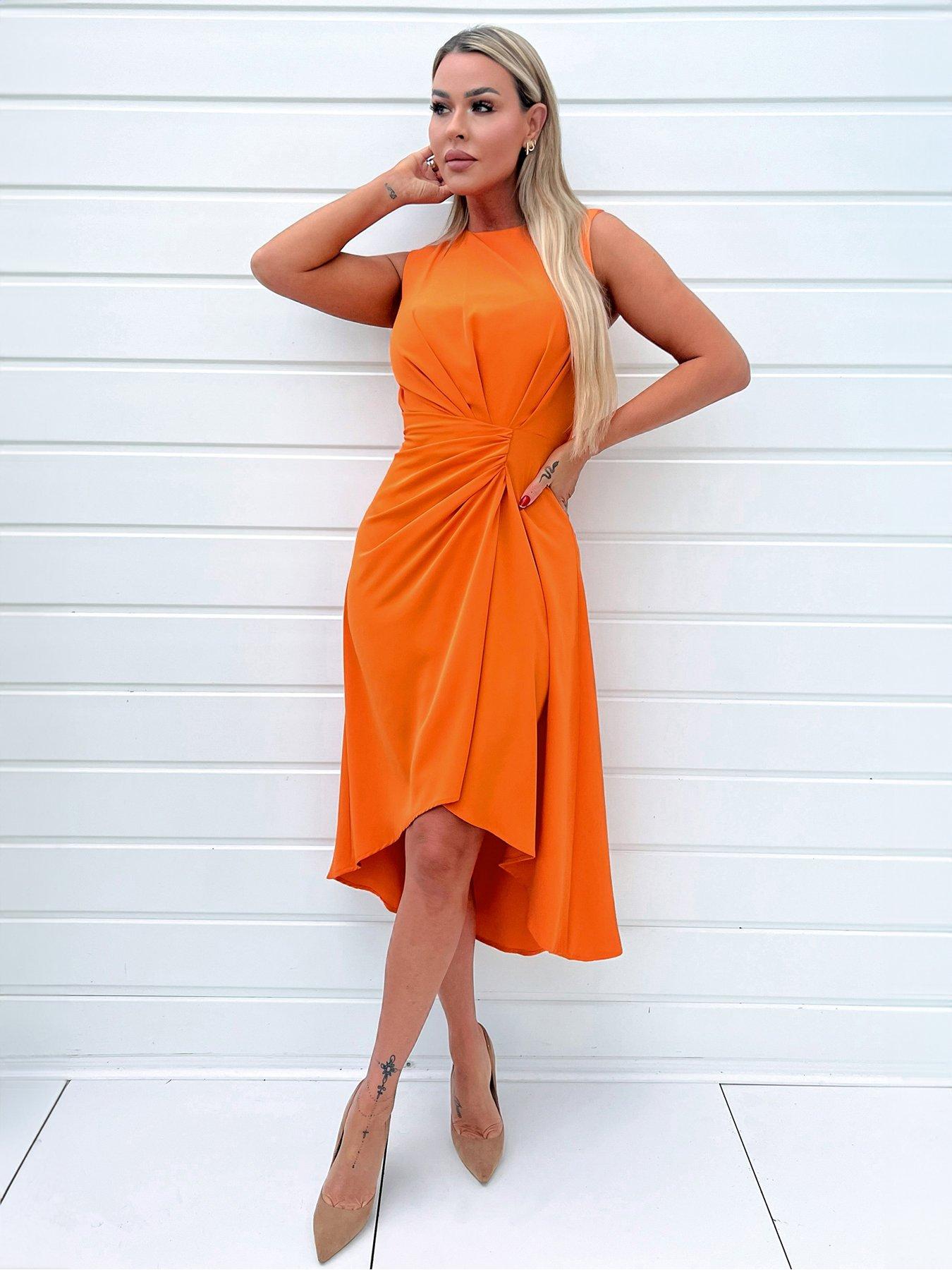 undefined Sleeveless Draped Midi Dress - Orange
