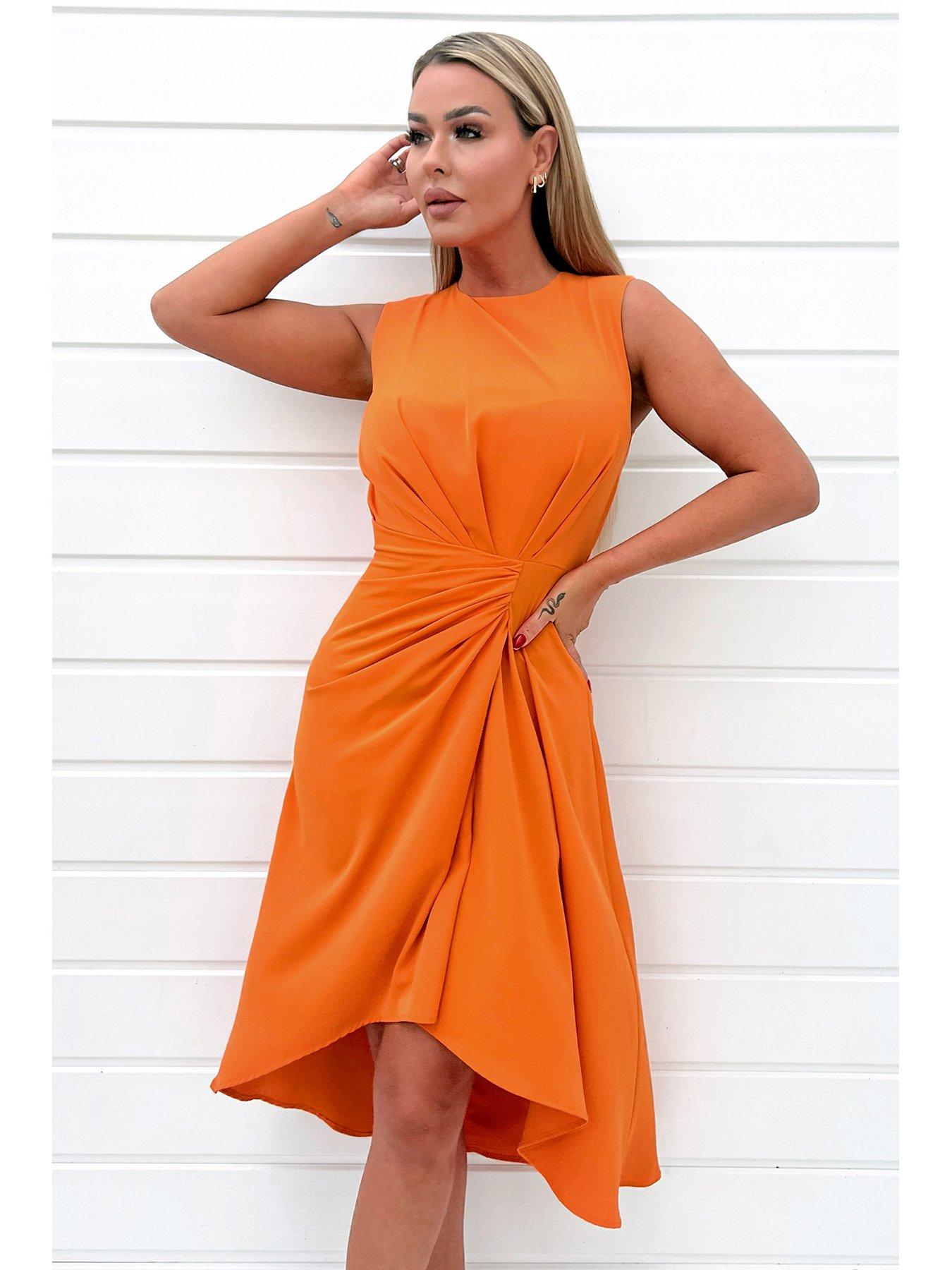 Sleeveless Draped Midi Dress Orange