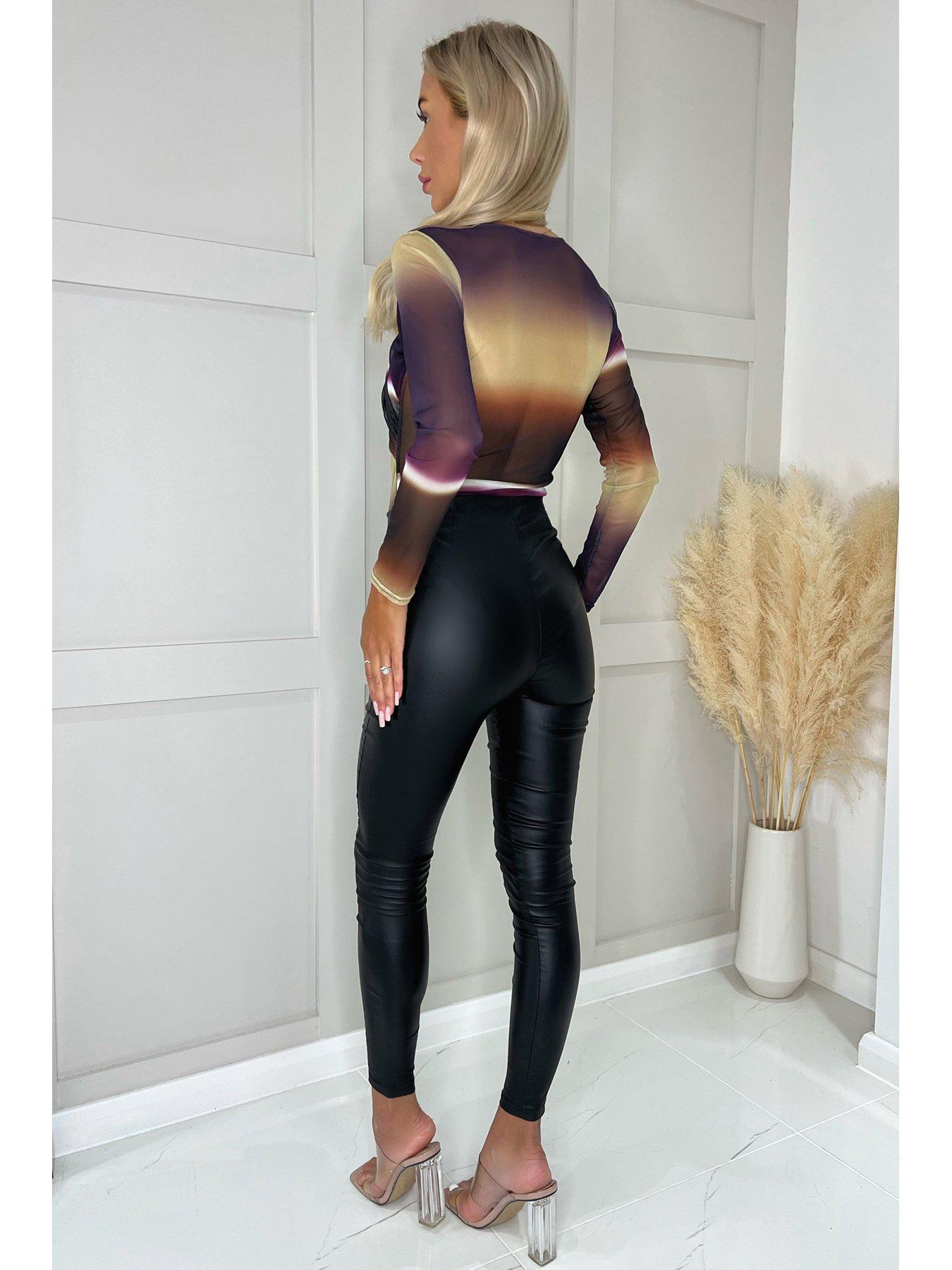 AX Paris Long Sleeved Mesh Ombre Ruched Bodysuit - Purple