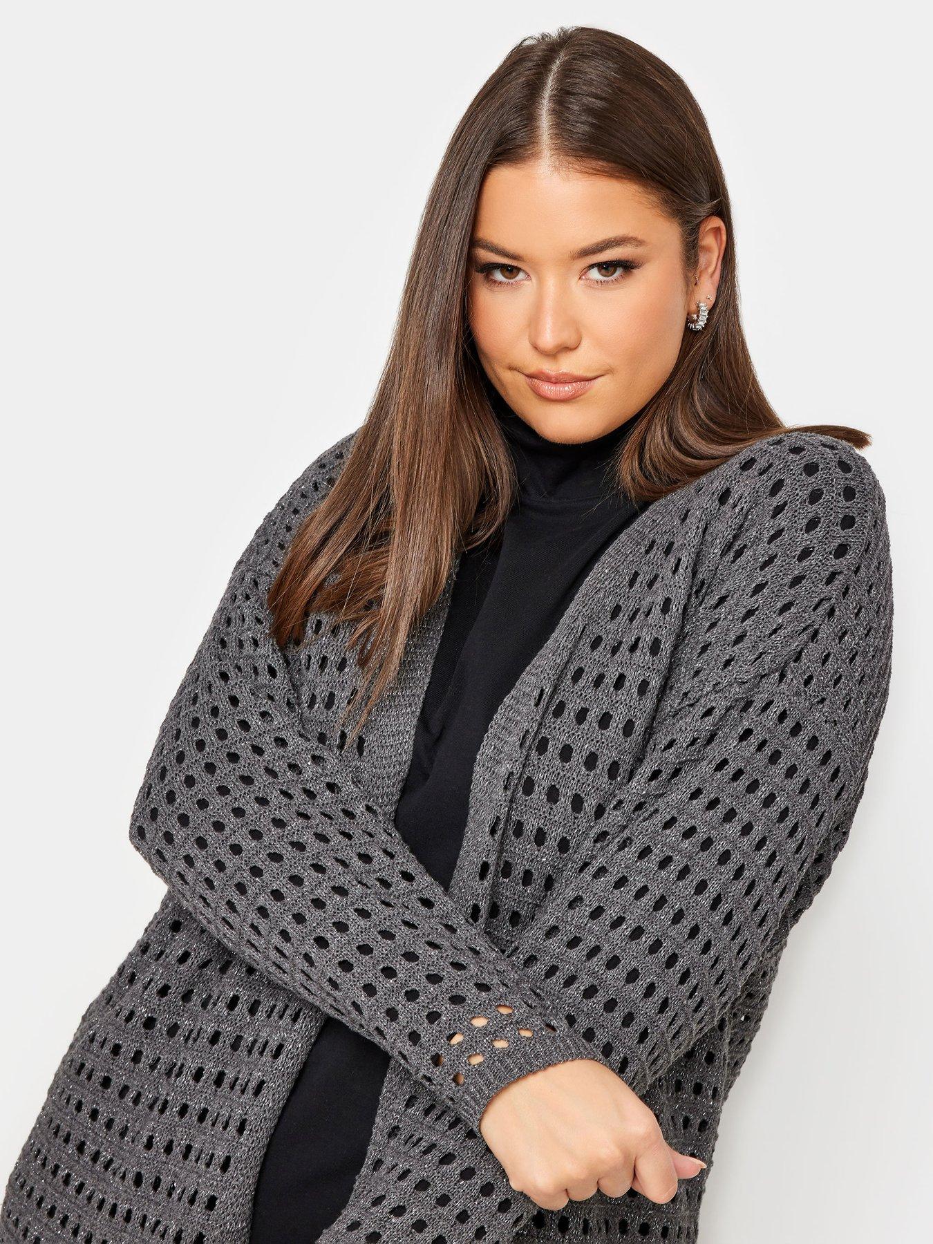 Yours Lurex Crochet Cardigan Grey | Very.co.uk