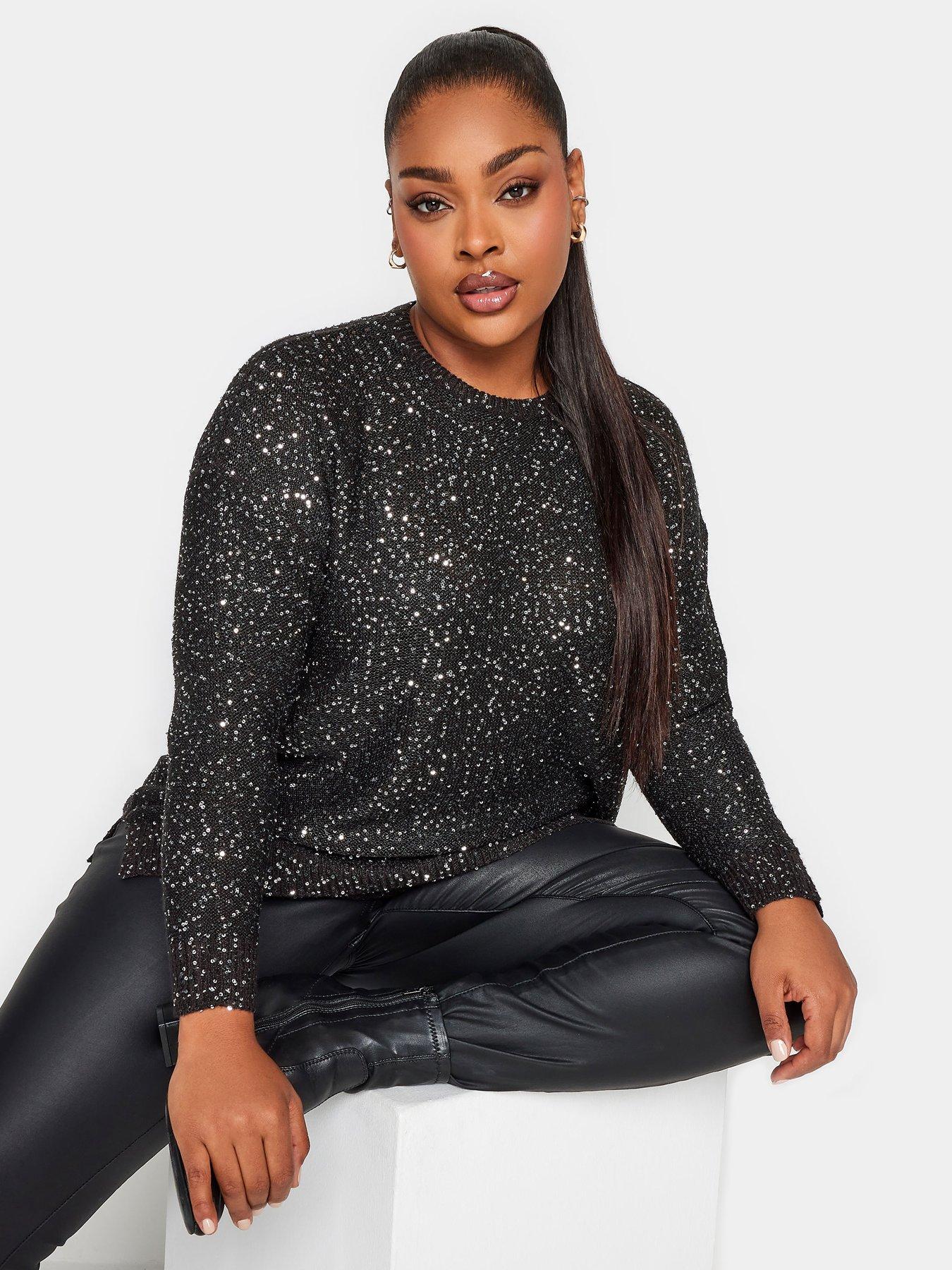 Yours Christmas Sequin Jumper Black Very