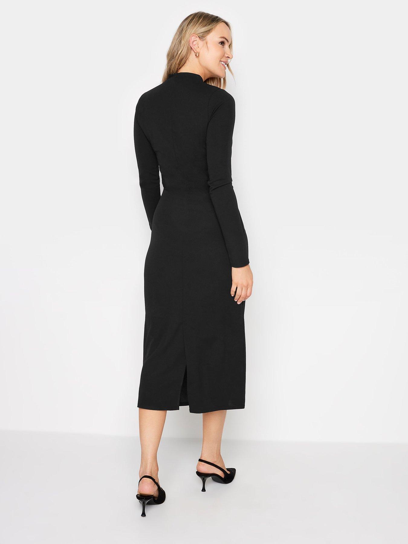 Black Neck Long Sleeve Fitted Dress