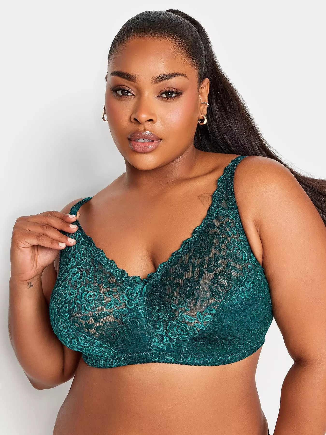 Non-wired lace bralette - Emerald green - Ladies