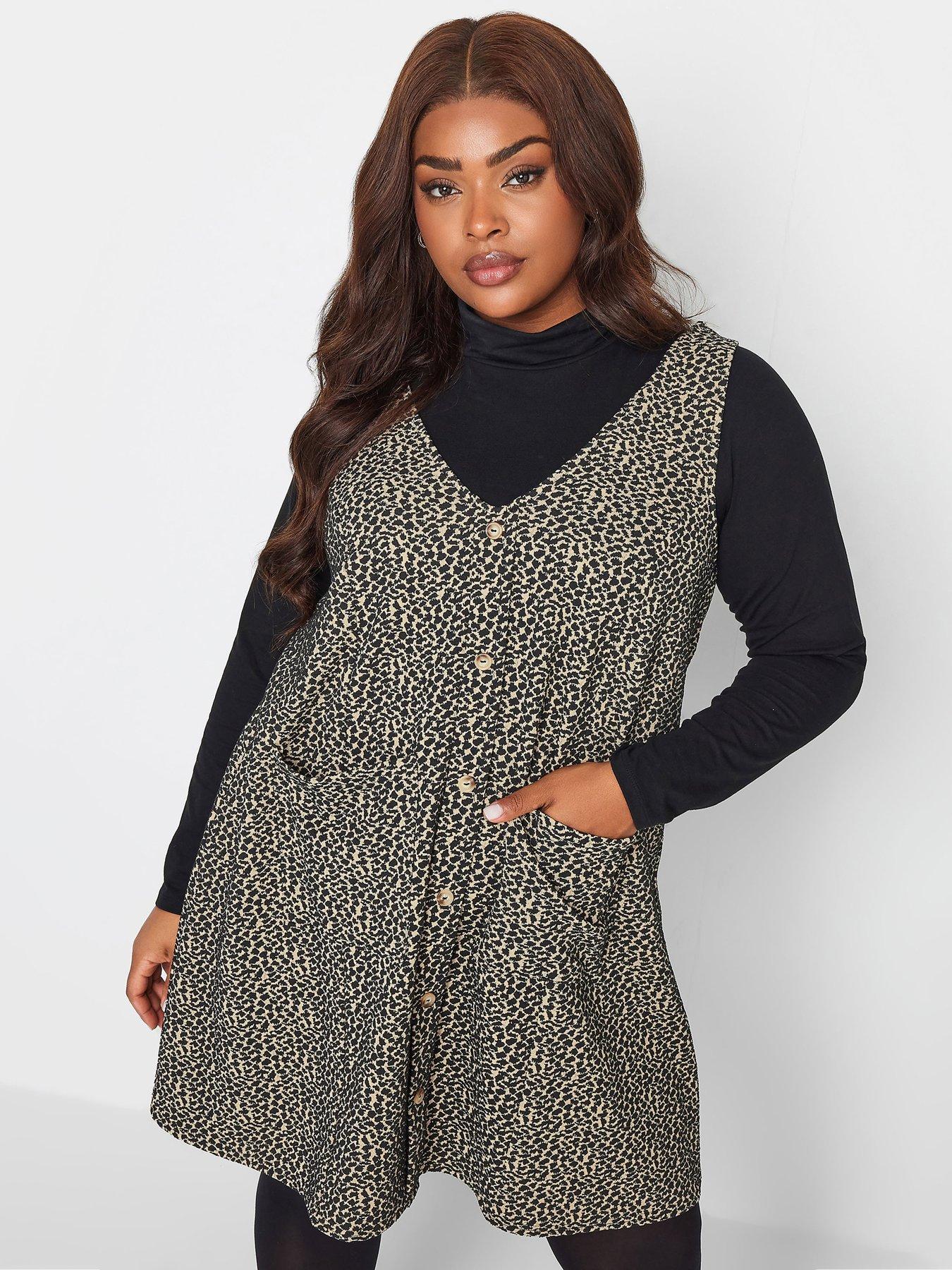 Yours Square Neck Animal Pinafore Charcoal very