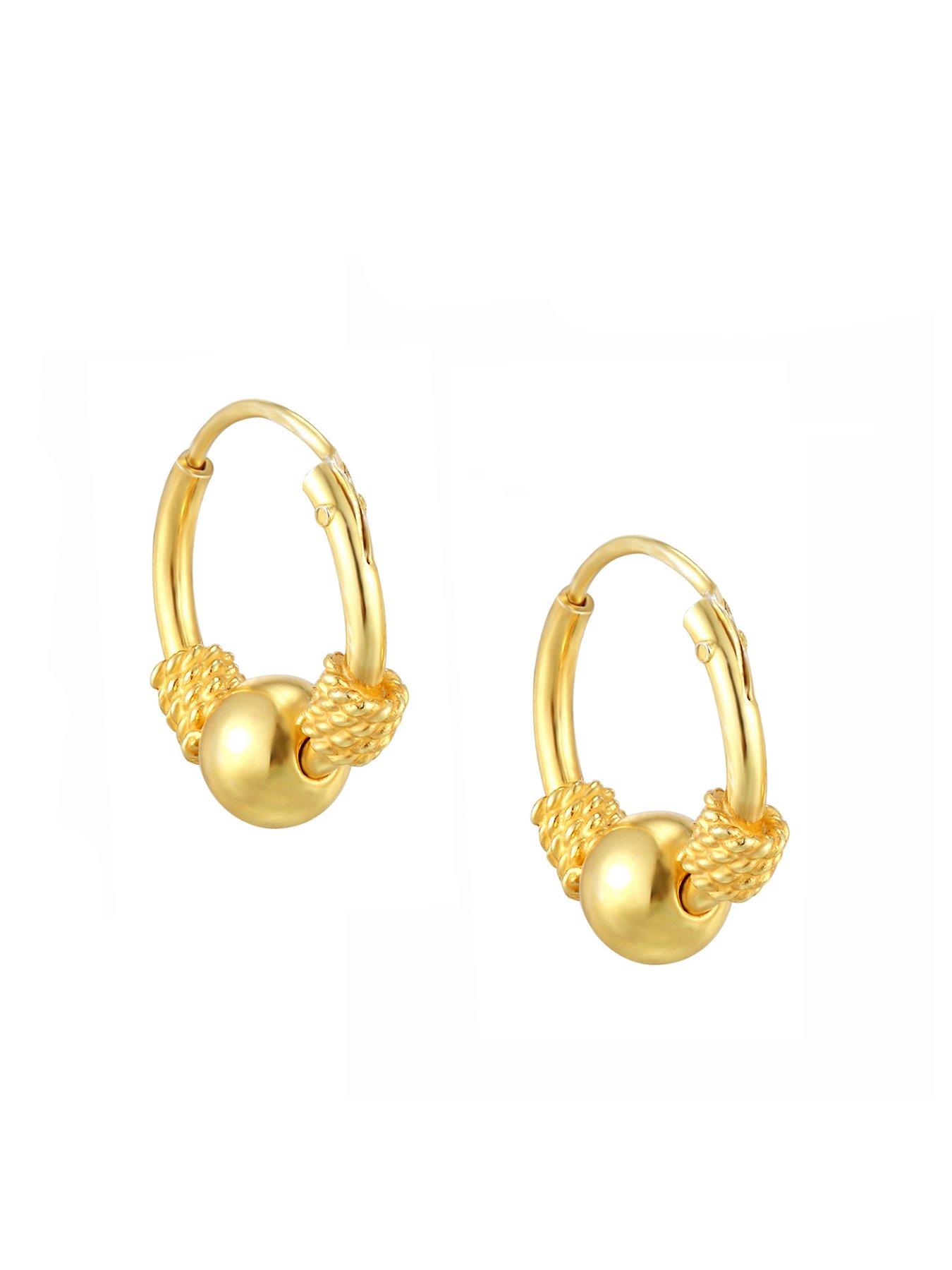 Product photograph of The Love Silver Collection 18ct Gold Plated Sterling Silver Bali Hoop Threaded Earrings from very.co.uk