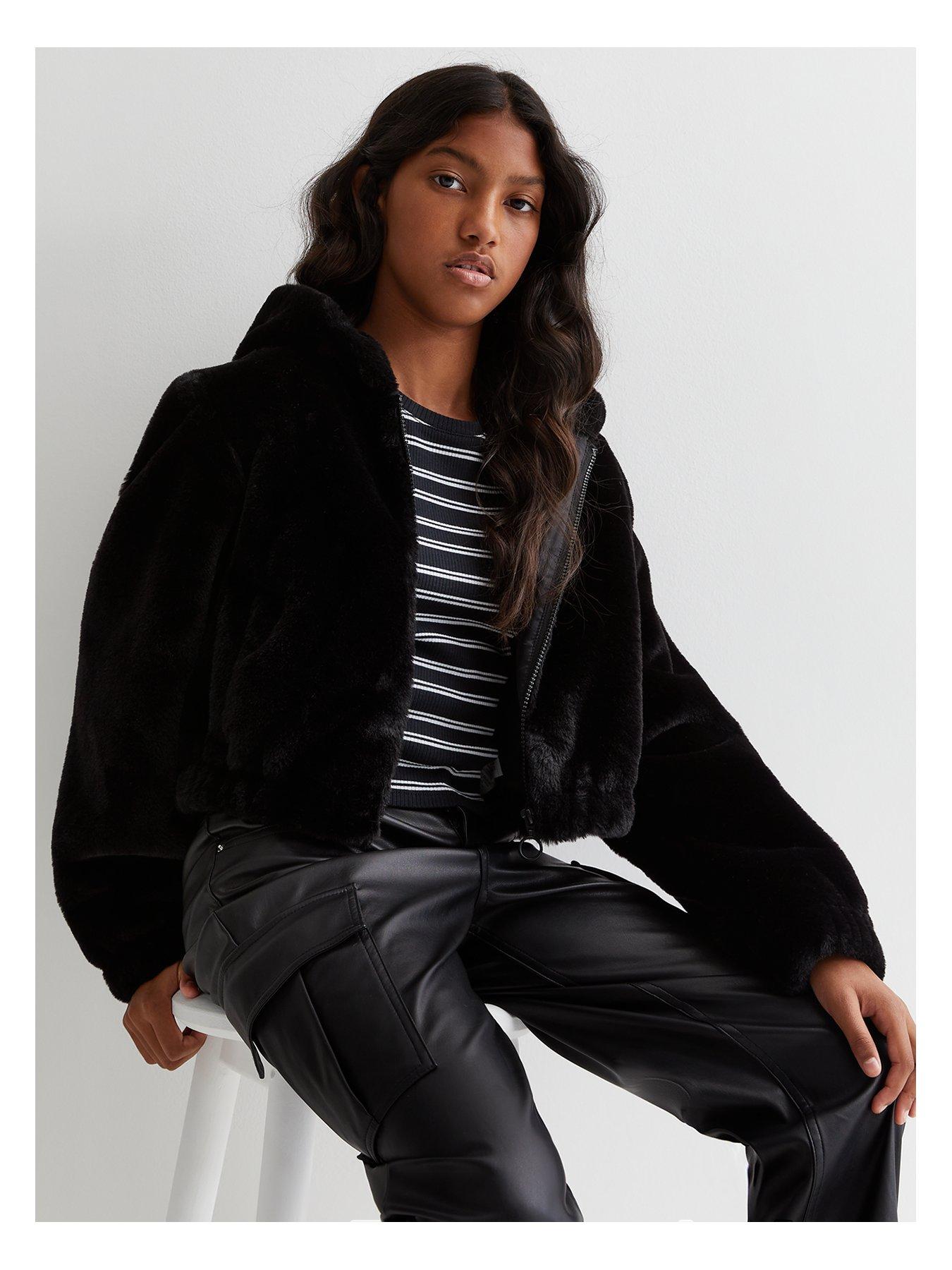 Black faux fur discount jacket new look