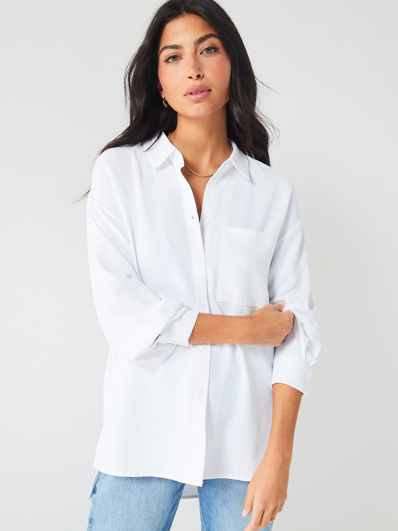 White Contrast Trim Longline Blouse