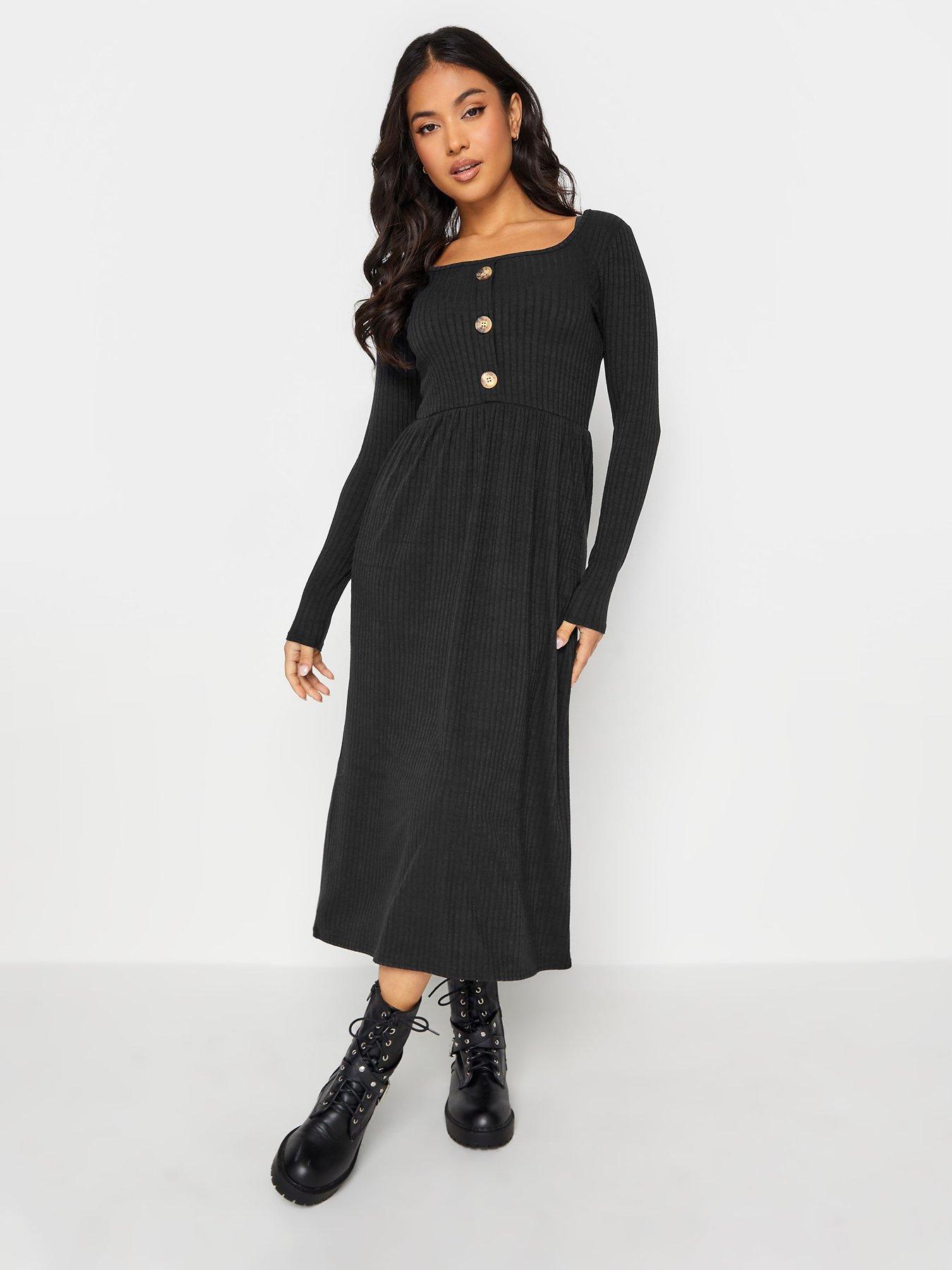 Petite black best sale long sleeve dress