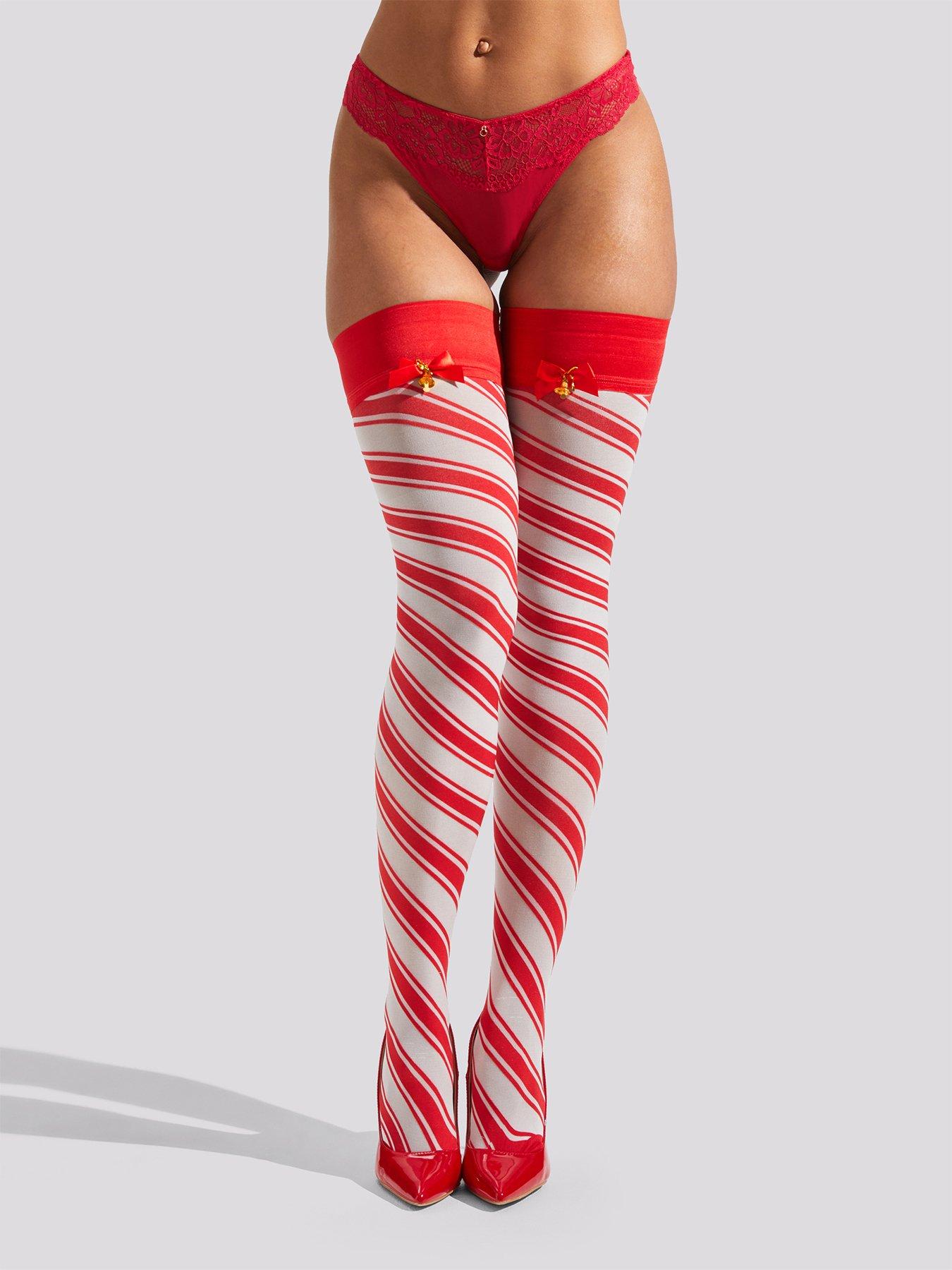 Christmas Present Red White Candy Cane Stripe Pattern Tights