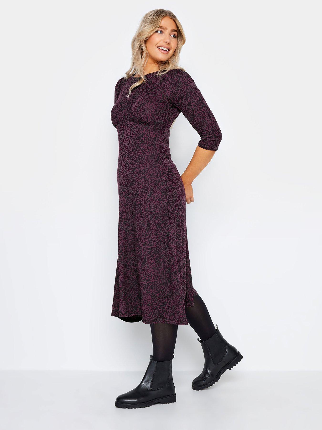 Petite Berry Animal Midi Dress