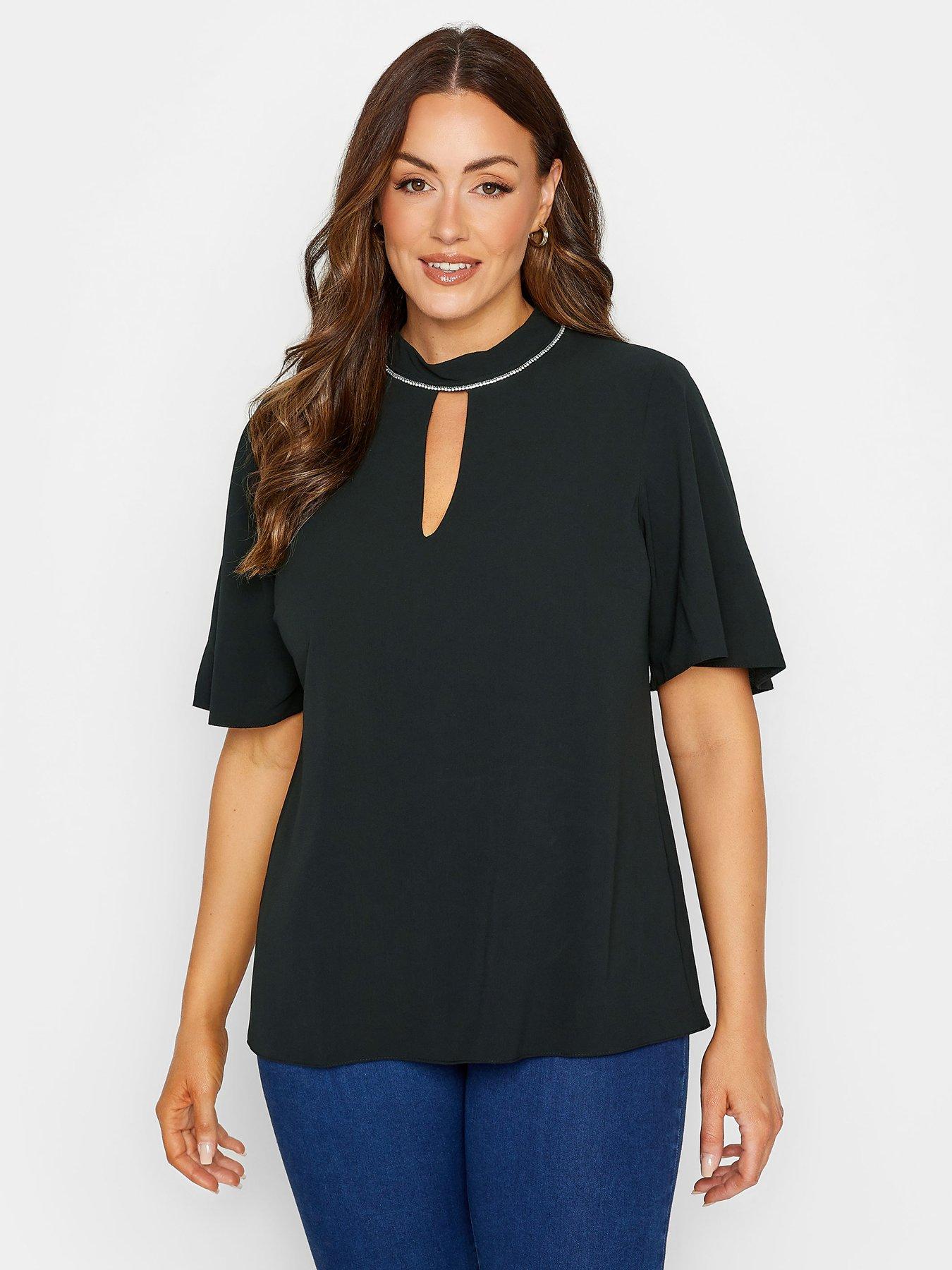 M&Co Embellished Neck Keyhole Blouse - Black